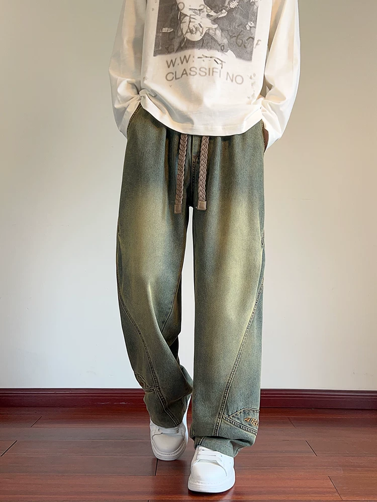 Quần jean ống rộng phong cách retro Mỹ của Jeanswest dành cho nam, mùa xuân và mùa thu, cỡ lớn, quần âu màu đen đa năng.