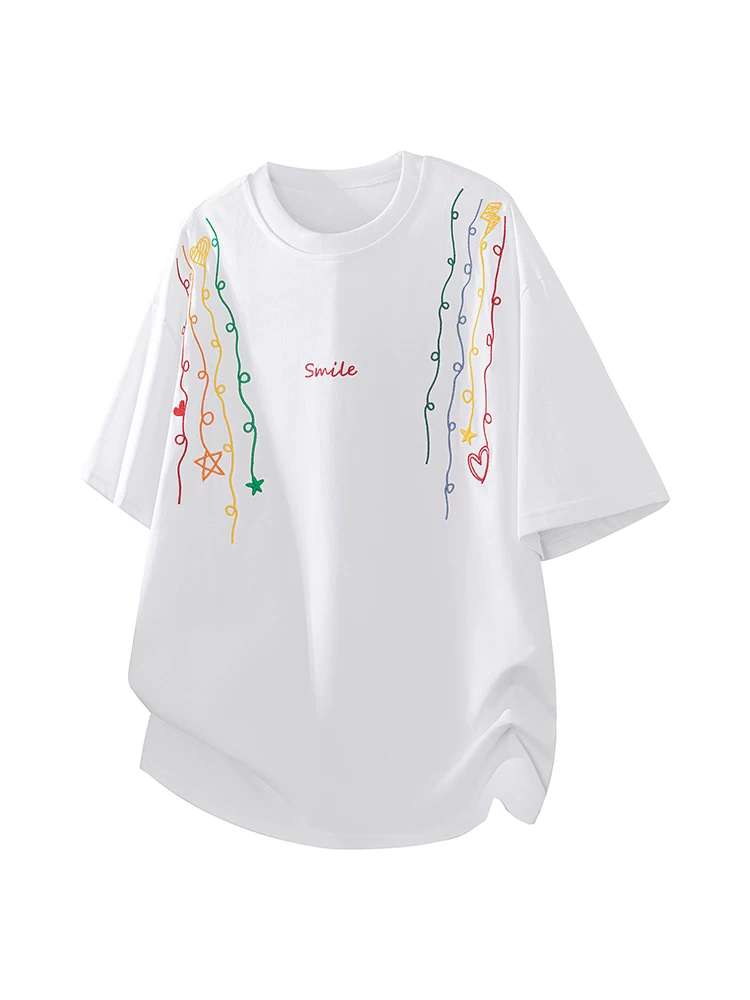 Jeanswest 100% cotton thêu nhiều màu sắc cổ tròn tay ngắn Áo thun nam mùa xuân hè hợp thời trang thương hiệu dáng rộng thường ngày