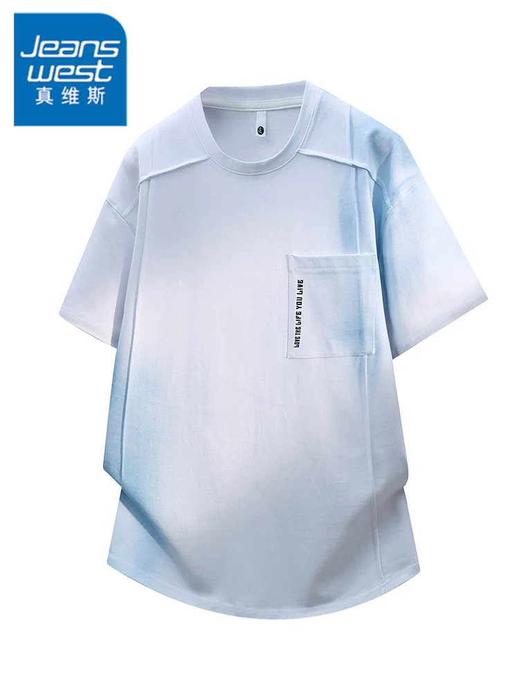 Áo thun cổ tròn phối màu phong cách Mỹ của Jeanswest dành cho nam, áo thun ngắn tay cao cấp mùa hè, rộng rãi, hợp thời trang, thoáng khí, thân thiện với làn da.
