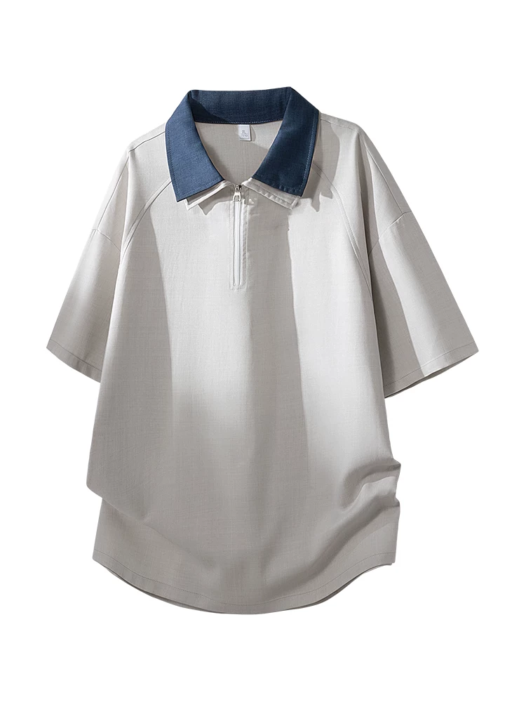 Áo thun nam có cổ phối màu tay lửng phong cách cao cấp của Jeanswest, áo thun thương hiệu thời trang thường ngày rộng rãi, thoải mái cho mùa xuân hè.