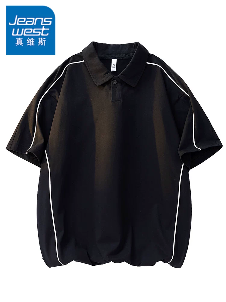 Áo thun nam kiểu Mỹ phối viền tương phản của Jeanswest, thương hiệu thời trang cao cấp mùa hè, áo polo chất liệu lụa băng thoáng khí, dáng rộng.