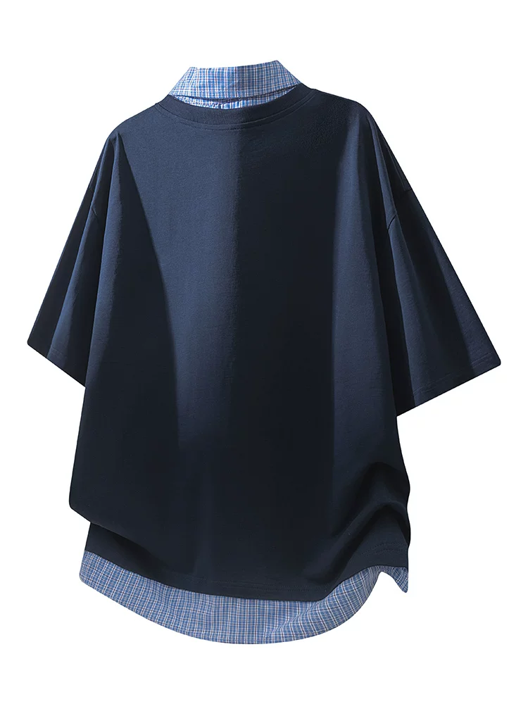 Áo thun POLO giả hai mảnh kiểu Mỹ của Jeanswest dành cho nam, áo thun ngắn tay thoáng khí, dáng rộng, phong cách đại học, mùa hè.