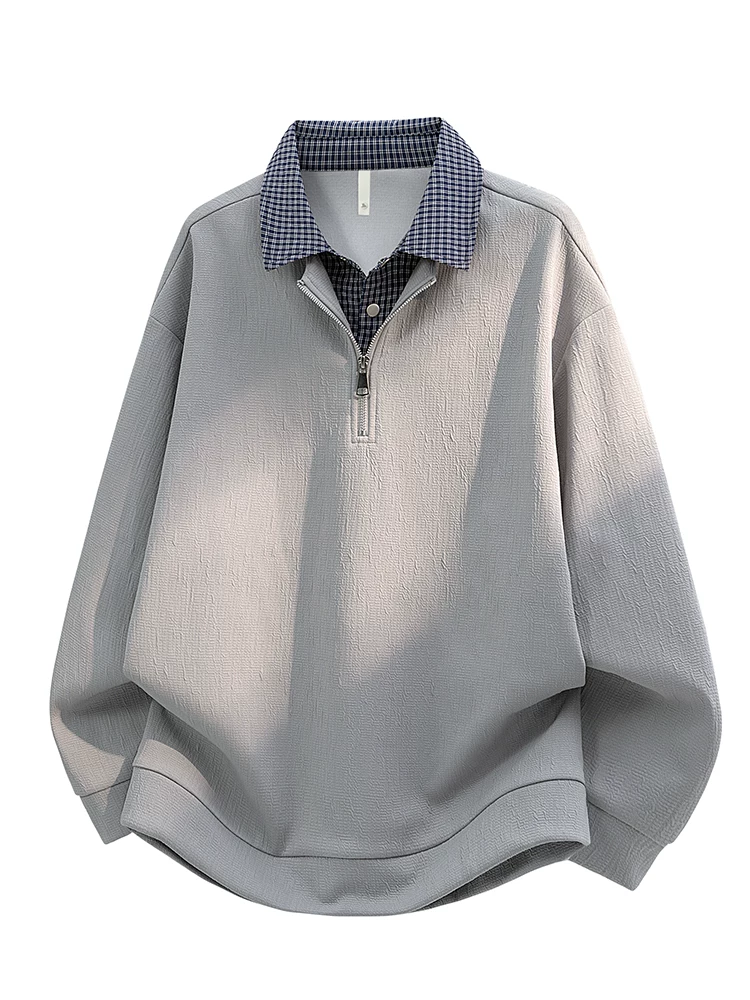 Áo sweatshirt nam Jeanswest giả hai lớp, cổ trụ, nửa khóa kéo, chất dày dặn, kiểu mới xuân thu 2026, dáng rộng tay dài.