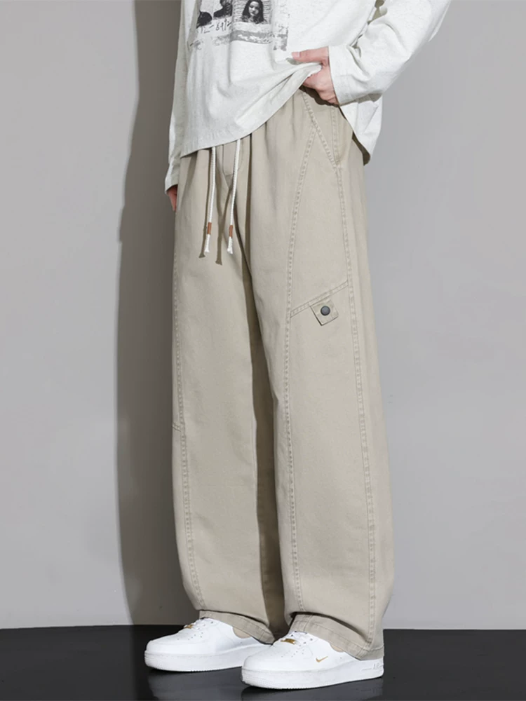 Quần công sở ống rộng 100% cotton nguyên chất của Jeanswest dành cho nam, mùa xuân thu, dáng rộng, cảm giác cao cấp, quần thể thao mềm mại.