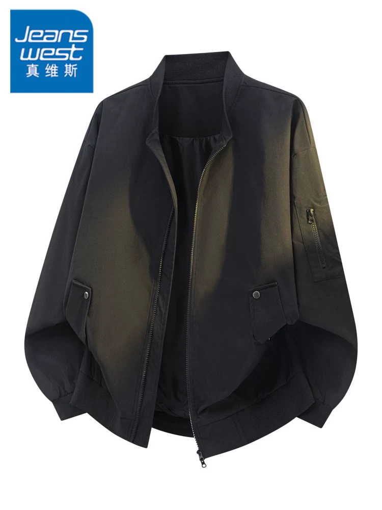 Áo khoác màu trơn cổ bóng chày phong cách Mỹ của Jeanswest dành cho nam, mùa xuân và mùa thu, thương hiệu thời trang cao cấp, áo khoác ngoài rộng rãi và thoải mái.