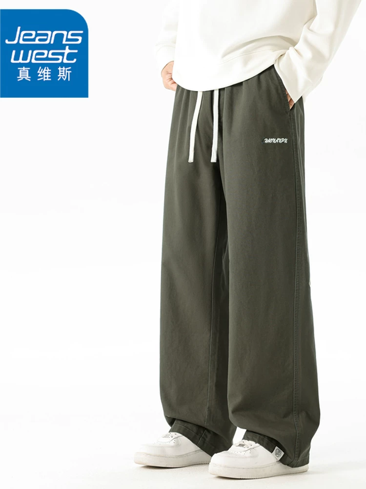 Quần dài ống rộng chất liệu 100% cotton cao cấp, phong cách Mỹ thời thượng của thương hiệu Jeanswest dành cho nam, mùa xuân thu, kiểu dáng rộng rãi thoải mái.