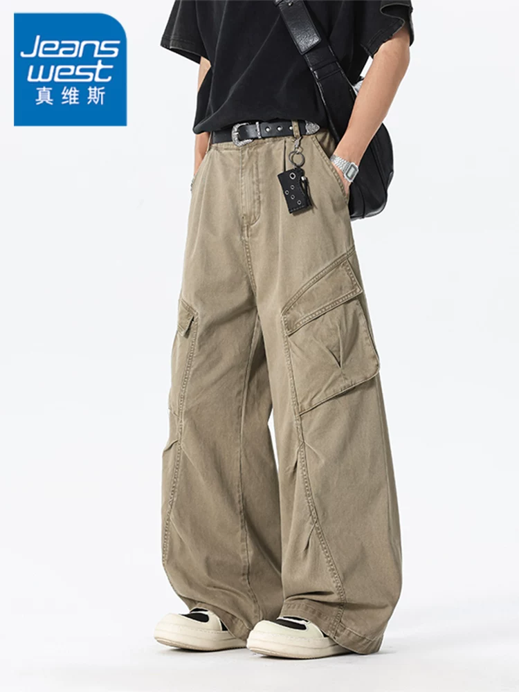 Quần dài kaki nam Jeanswest 100% cotton nguyên chất kiểu Mỹ, ống rộng, chất liệu dày dặn, mặc mùa xuân thu, phong cách casual.