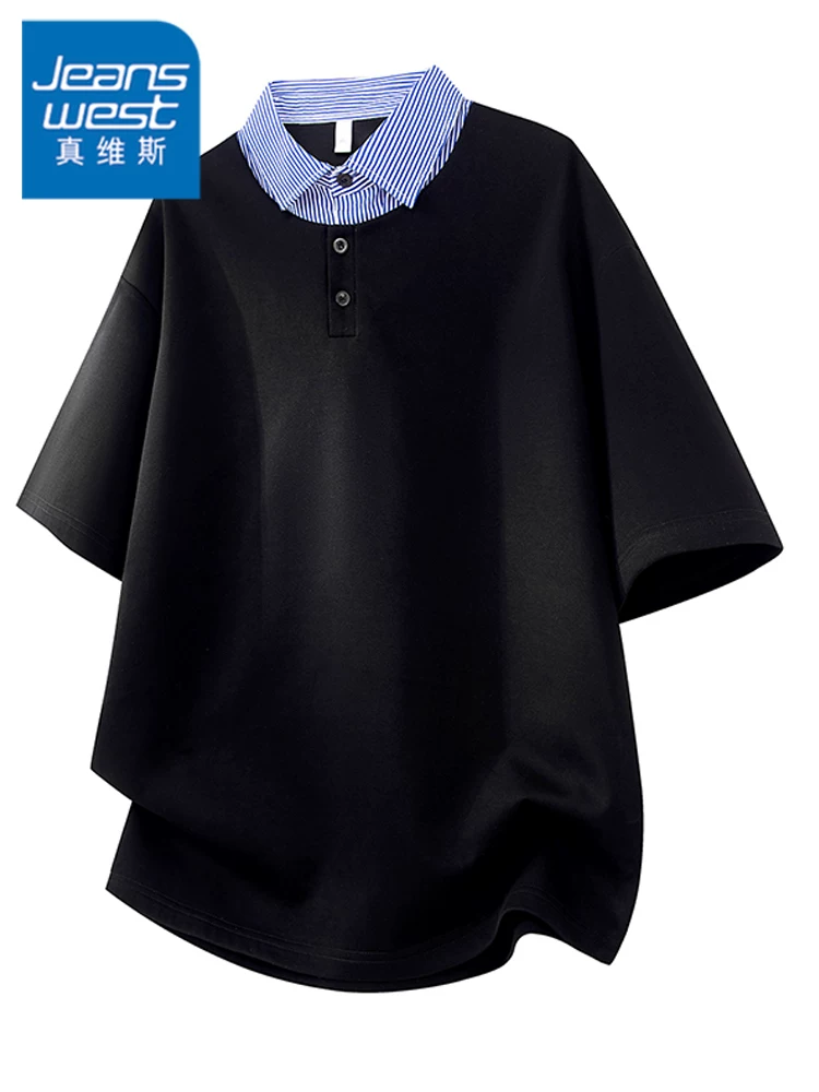 Áo thun nam Jeanswest kiểu Mỹ, phối sọc, chất liệu cao cấp, thoáng khí, thân thiện với làn da, kiểu dáng rộng rãi mùa hè, áo POLO.