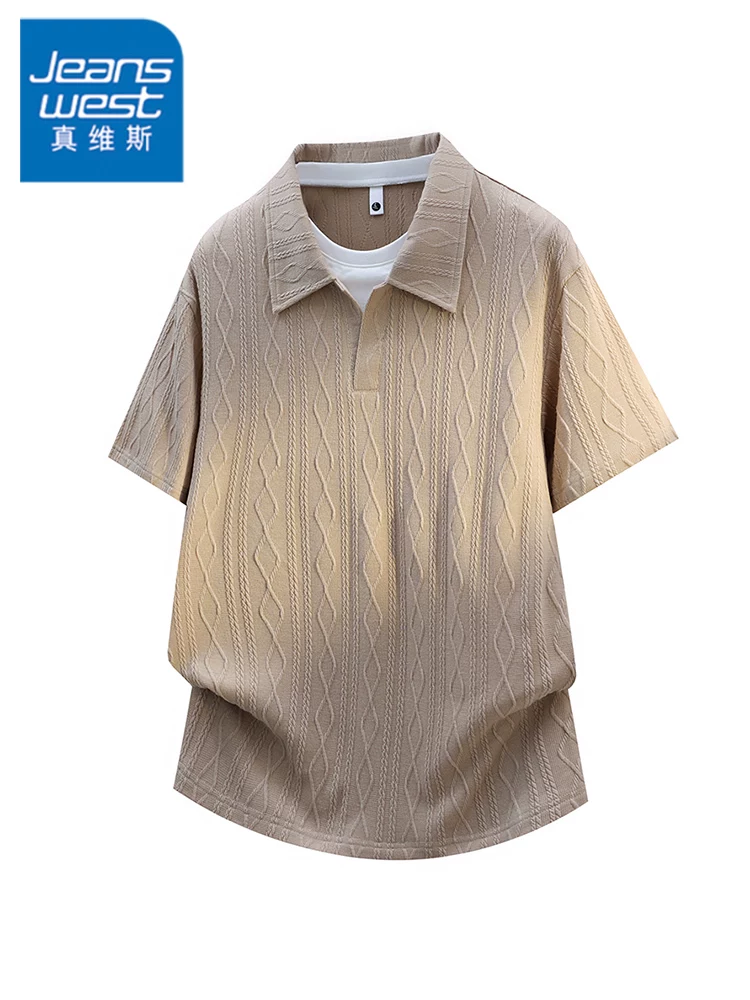 Áo thun nam Jeanswest kiểu Mỹ giả hai lớp, chất liệu jacquard cao cấp, dáng rộng, thời trang, thoáng khí, tay ngắn mùa hè.