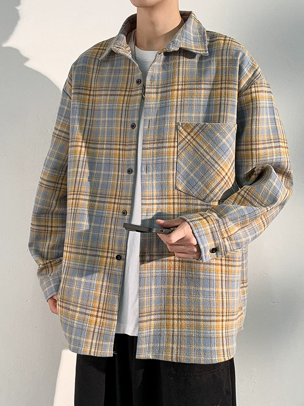 Áo sơ mi kẻ sọc phong cách Mỹ của Jeanswest dành cho nam, áo khoác sơ mi dài tay phong cách retro đa năng hợp thời trang mùa thu đông.