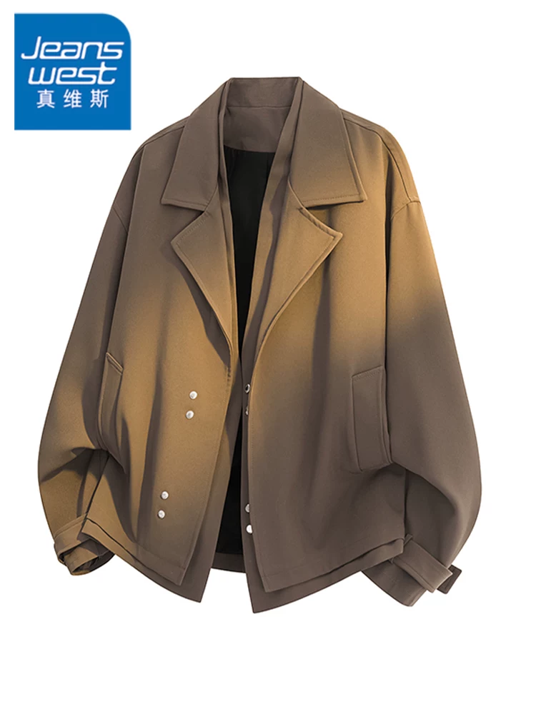 Áo khoác cổ vest cao cấp của Jeanswest dành cho nam giới, áo khoác ngoài thời trang mùa xuân thu, kiểu dáng rộng rãi, phong cách giản dị.