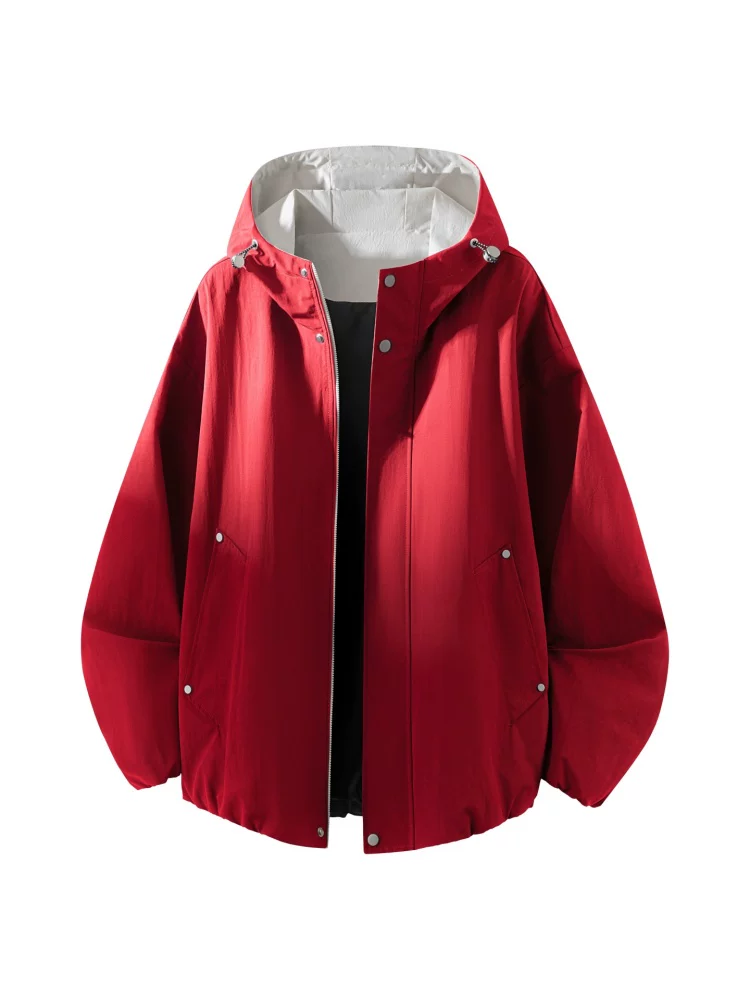 Áo khoác đen có mũ trùm đầu dáng rộng cao cấp của Jeanswest dành cho nam, áo khoác chống gió thông thường hợp thời trang theo phong cách Mỹ mùa xuân thu.