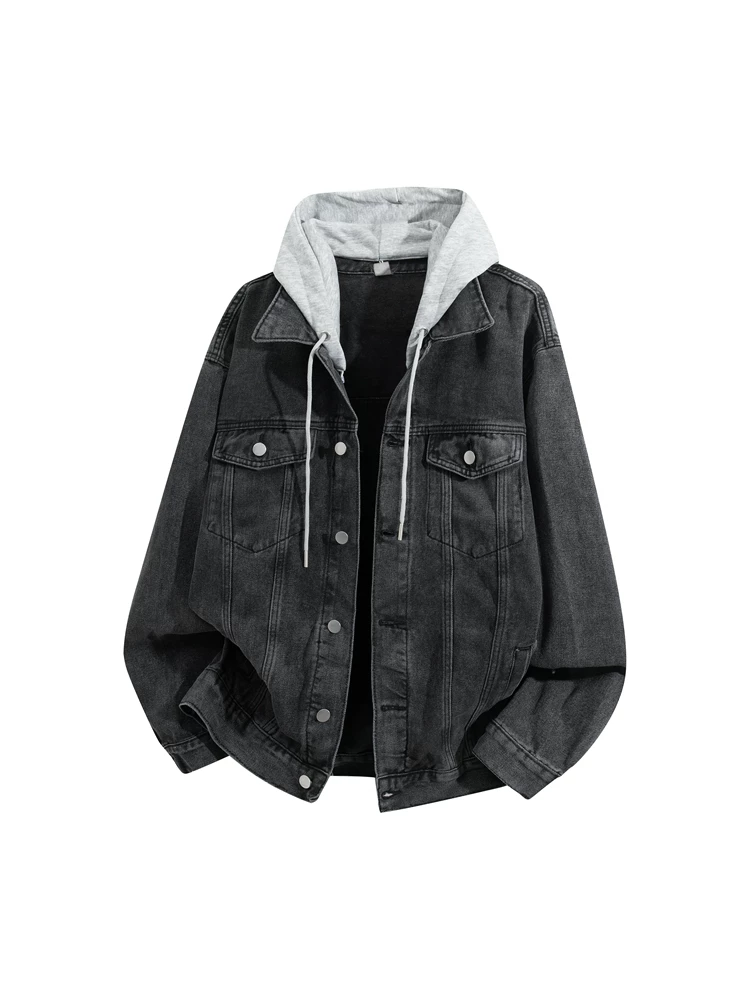 Áo khoác denim giả hai mảnh có mũ trùm đầu của Jeanswest dành cho nam, phong cách xuân thu mới, áo cao cấp và sành điệu.