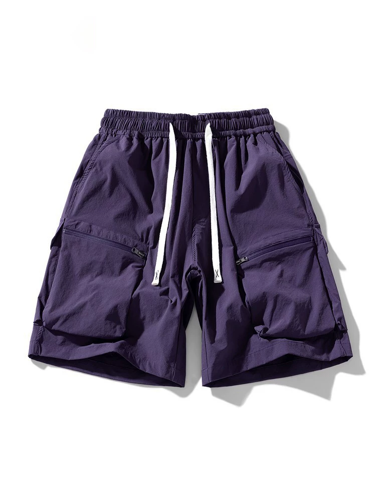 Quần short công sở kiểu núi màu tím của Jeanswest dành cho nam, quần short dài đến đầu gối có khóa kéo kiểu Mỹ mỏng mùa hè.