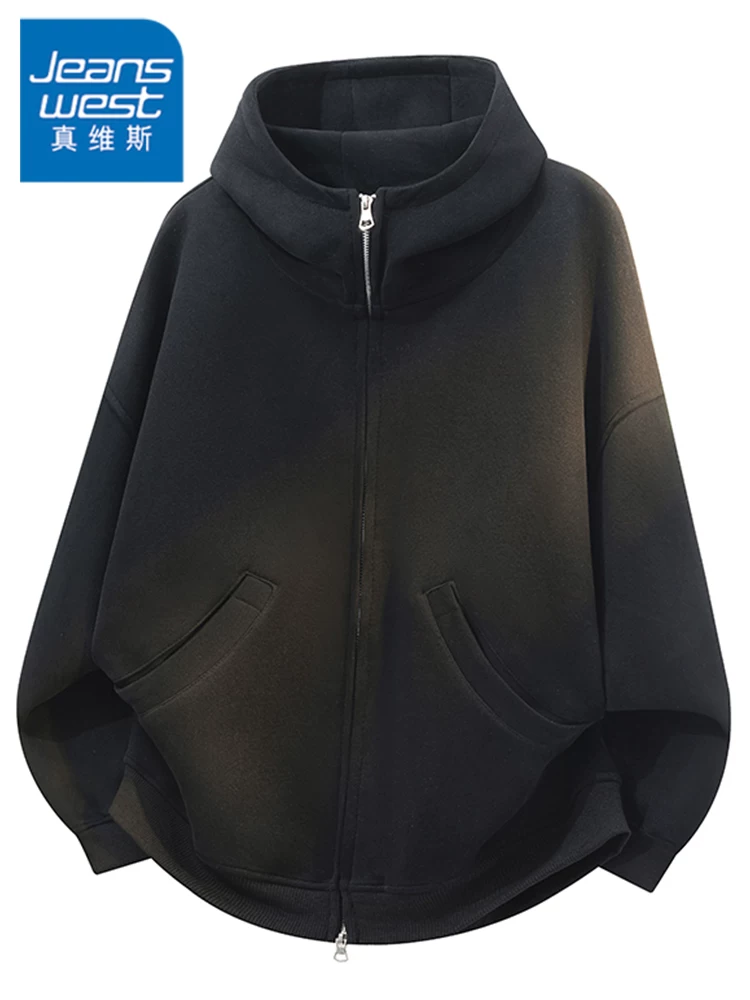 Áo hoodie nửa khóa kéo phong cách Mỹ của Jeanswest dành cho nam, mùa xuân thu, cảm giác cao cấp, dáng rộng, áo khoác ngoài đa năng.