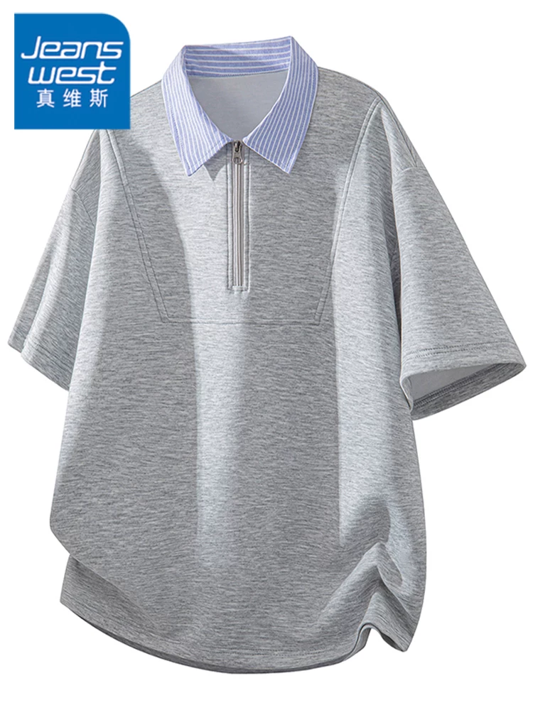 Áo thun nam cổ bẻ tay lửng cao cấp của Jeanswest, áo thun dáng rộng phong cách Mỹ thời thượng mùa hè.