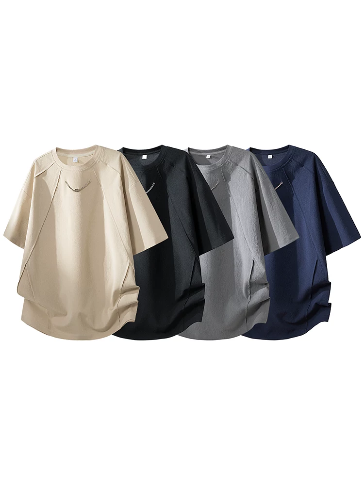 Áo thun nam cổ tròn chất liệu dệt kiểu Mỹ của Jeanswest, màu trơn, cao cấp, rộng rãi, thời trang, thoáng khí, tay ngắn mùa hè.