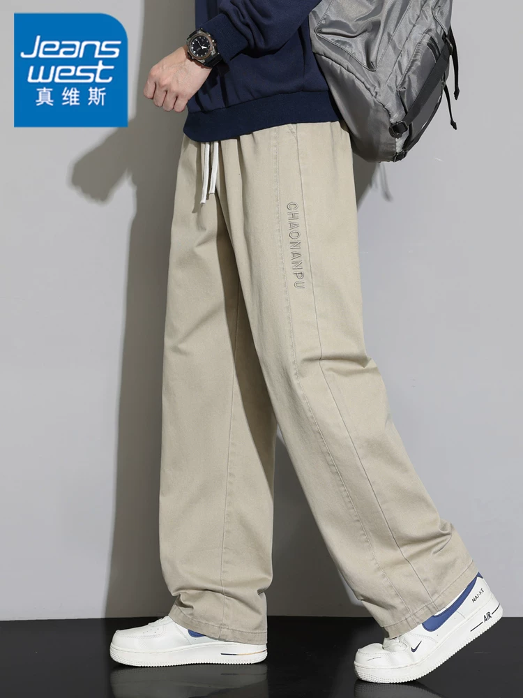 Quần kaki nam Jeanswest 100% cotton nguyên chất, mùa xuân thu, chất liệu cao cấp, dáng rộng, quần dài đa năng, phong cách thường ngày.