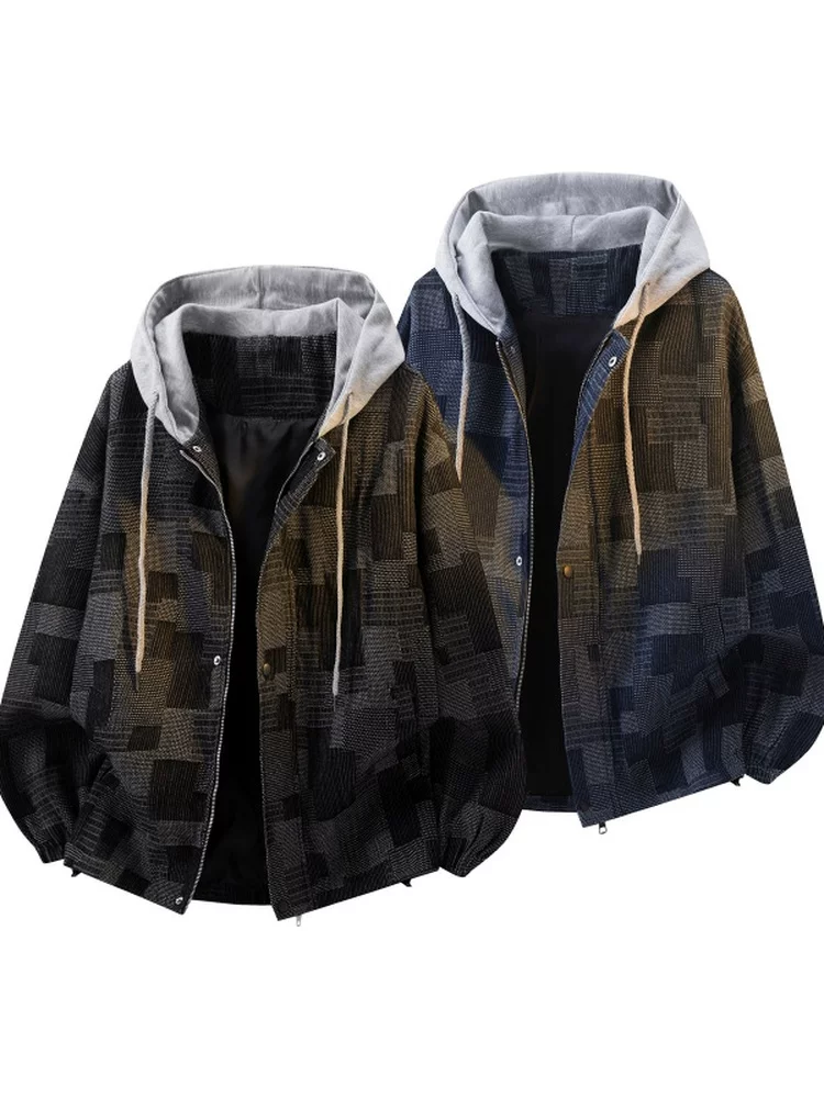 Áo khoác kẻ sọc giả hai mảnh phong cách retro của Jeanswest dành cho nam, áo khoác ngoài rộng rãi và đa năng cho mùa xuân và mùa thu.