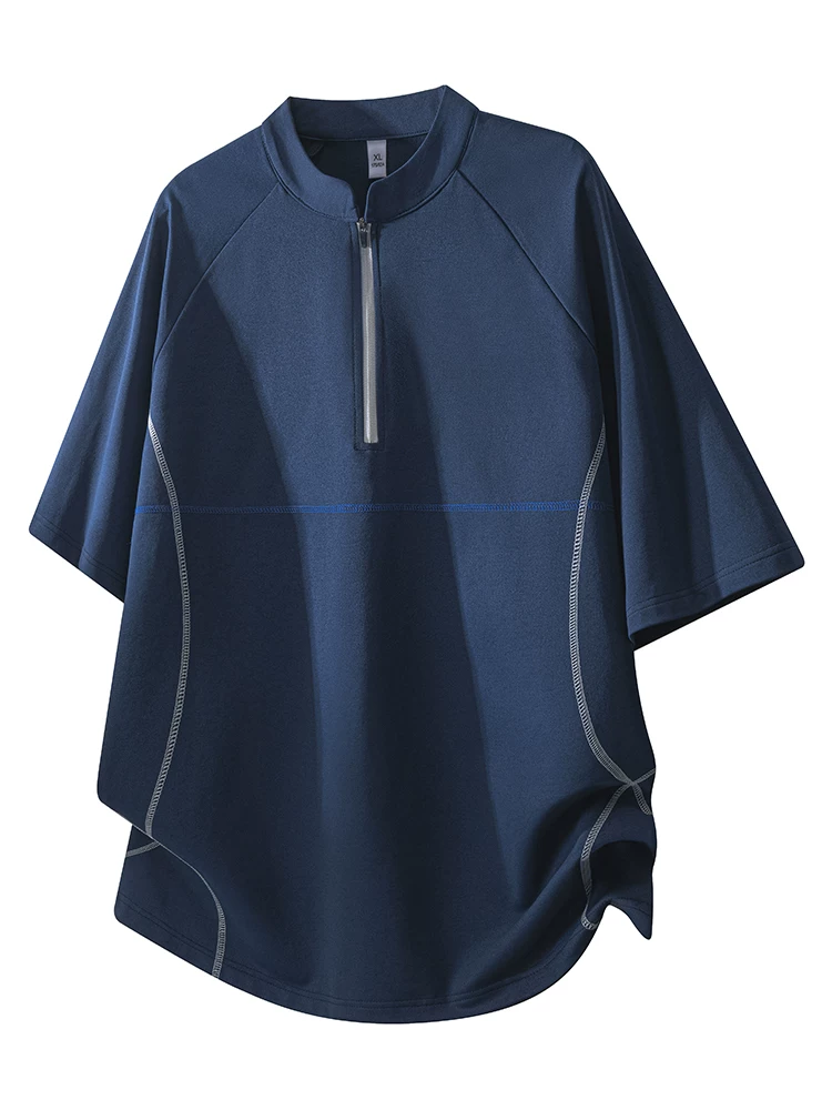 Áo thun nam cao cấp Jeanswest, tay lửng, khóa kéo nửa thân, mùa xuân hè, kiểu dáng rộng rãi, thoáng khí, màu đen.