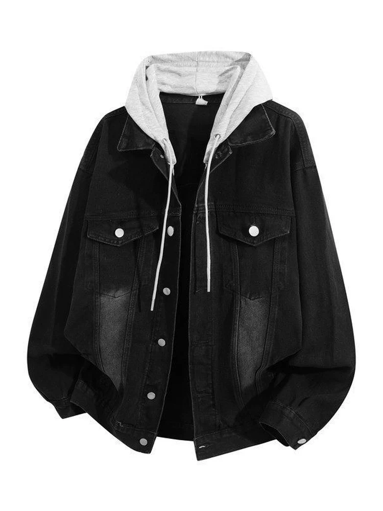 Áo khoác denim giả hai lớp có mũ của Jeanswest dành cho nam, kiểu dáng Mỹ cao cấp mới mùa xuân thu 2025.