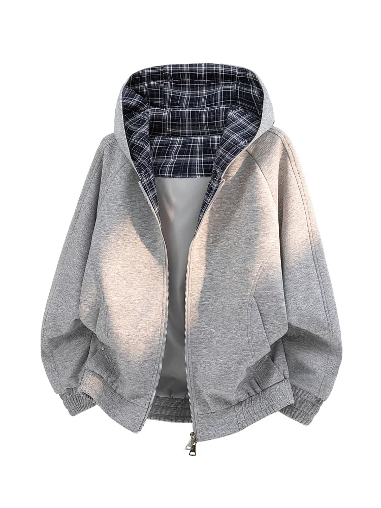 Áo khoác cardigan có mũ trùm đầu kẻ sọc chắp vá của Jeanswest dành cho nam giới, mùa xuân và mùa thu phong cách Mỹ, áo khoác ngoài dáng rộng hợp thời trang của thương hiệu thời trang Mỹ.
