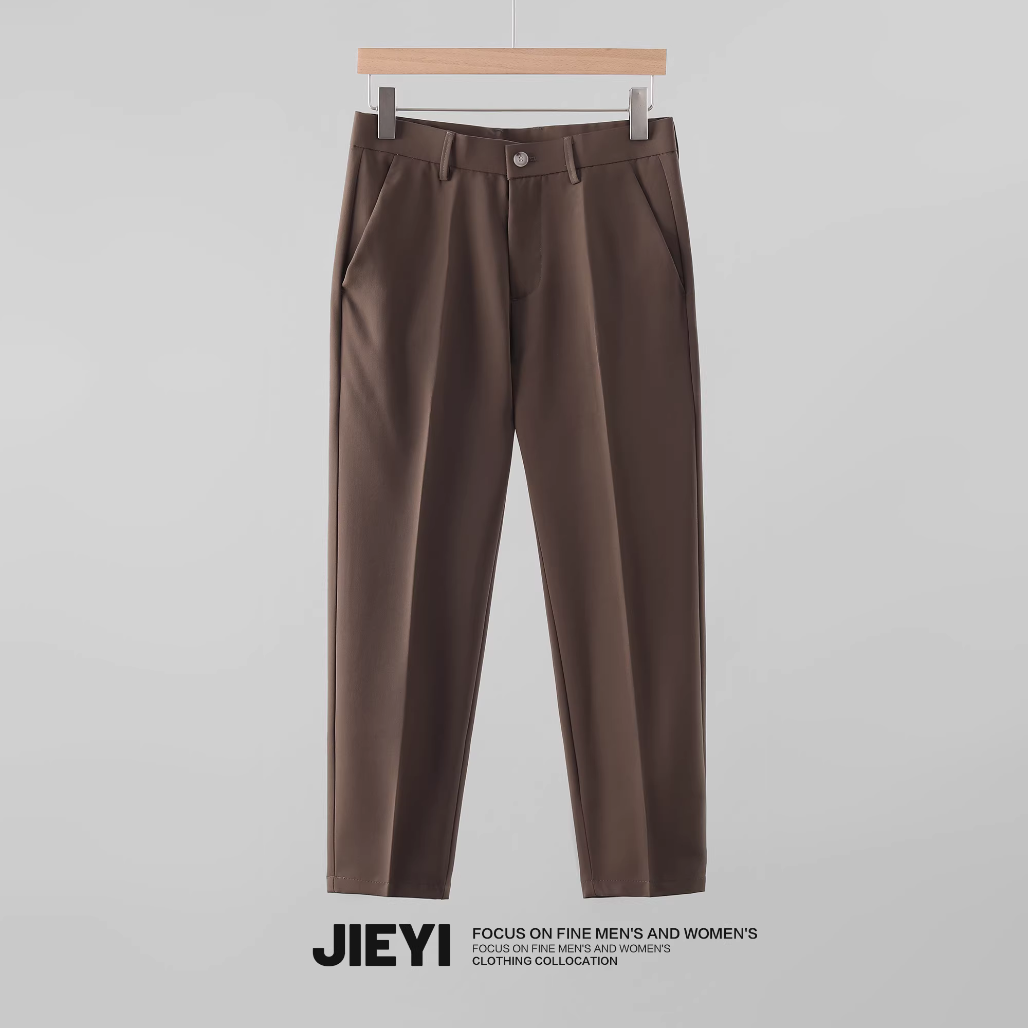 Quần âu nam kiểu Hàn Quốc Jieyi, đa năng, phong cách retro, dáng suông, quần 9 phần, thiết kế ba chiều, ôm dáng, kiểu dáng thon gọn