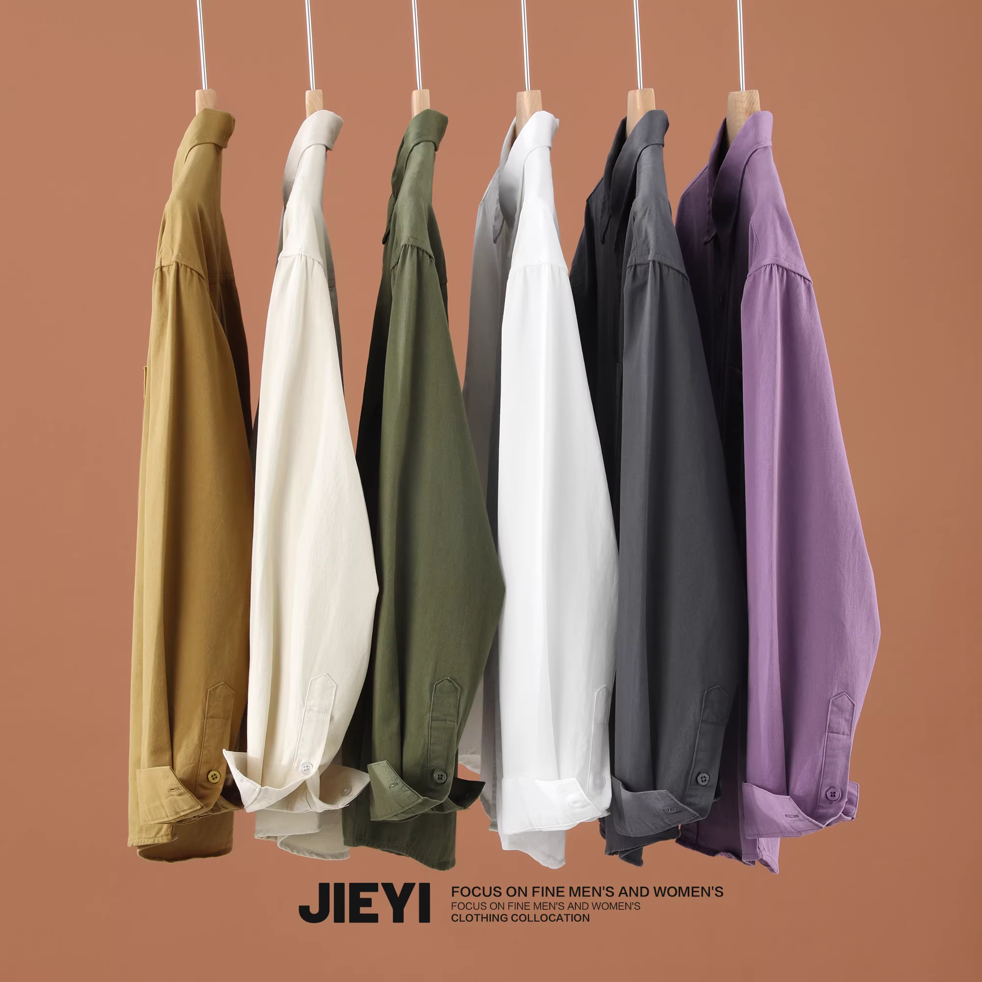 Áo sơ mi cotton trơn màu tím JIEYI dành cho nam, cổ bẻ, kiểu dáng thường ngày, áo sơ mi dài tay mới mùa thu, thích hợp làm áo khoác ngoài hoặc mặc lớp.