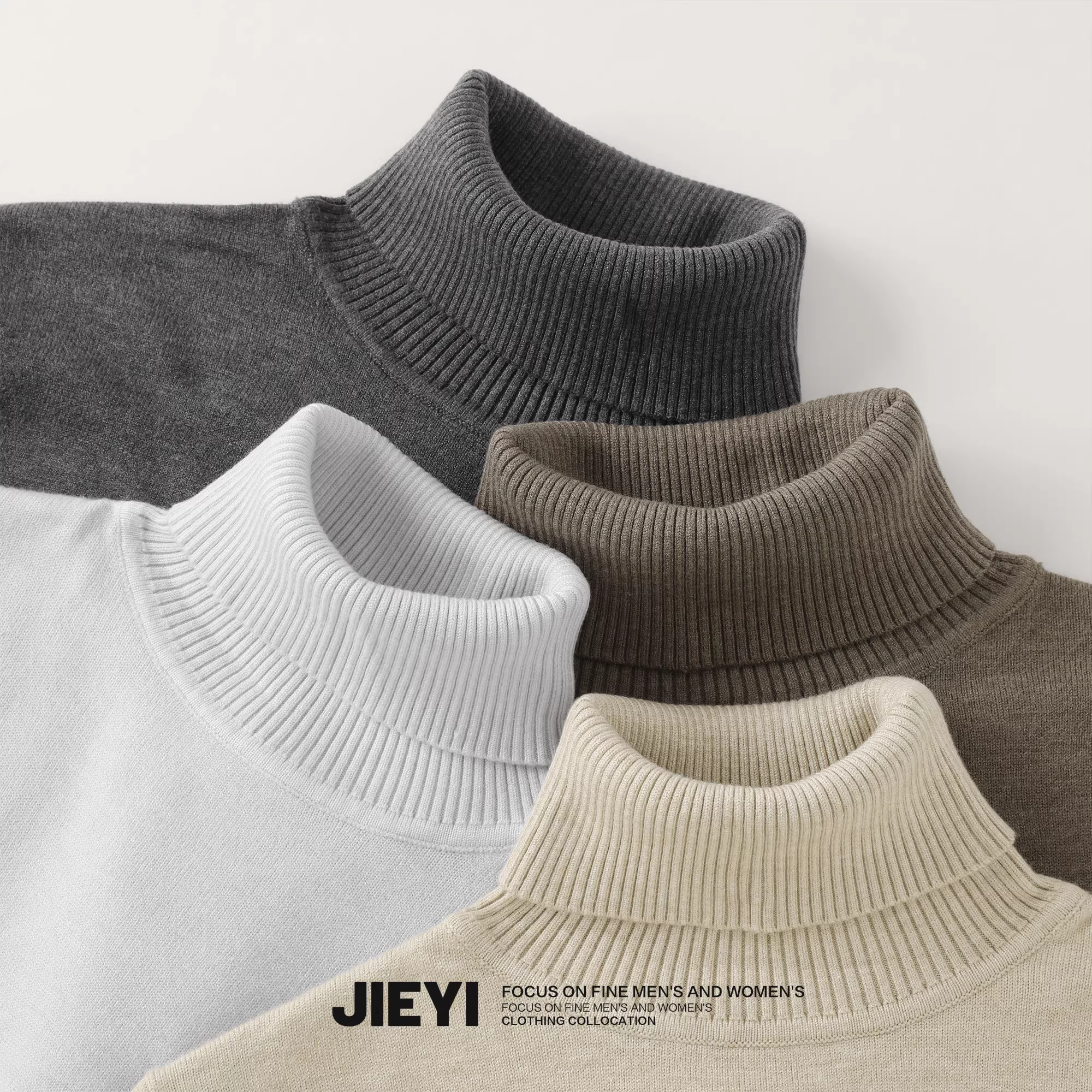 Áo len nam JIEYI 2025 mùa đông mới, chất liệu dệt kim, màu trơn đa năng, áo len cổ lọ, áo lót bên trong, kiểu dáng thời thượng.
