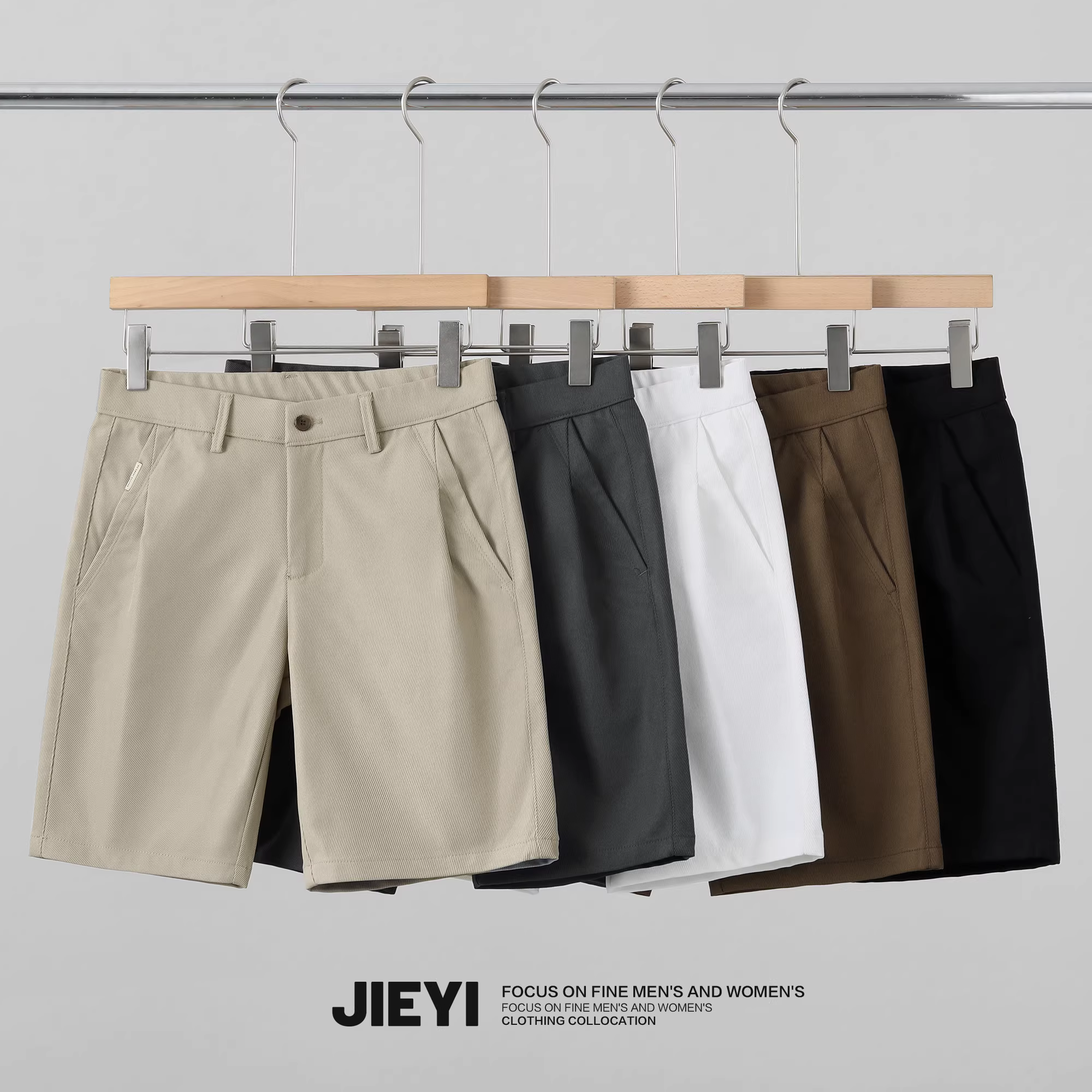 Quần short nam chất liệu vải tuýt JIEYI kiểu Hàn Quốc, dáng đơn giản, thẳng, ôm vừa, dài đến giữa đùi, mùa hè mới, kiểu dáng thời thượng