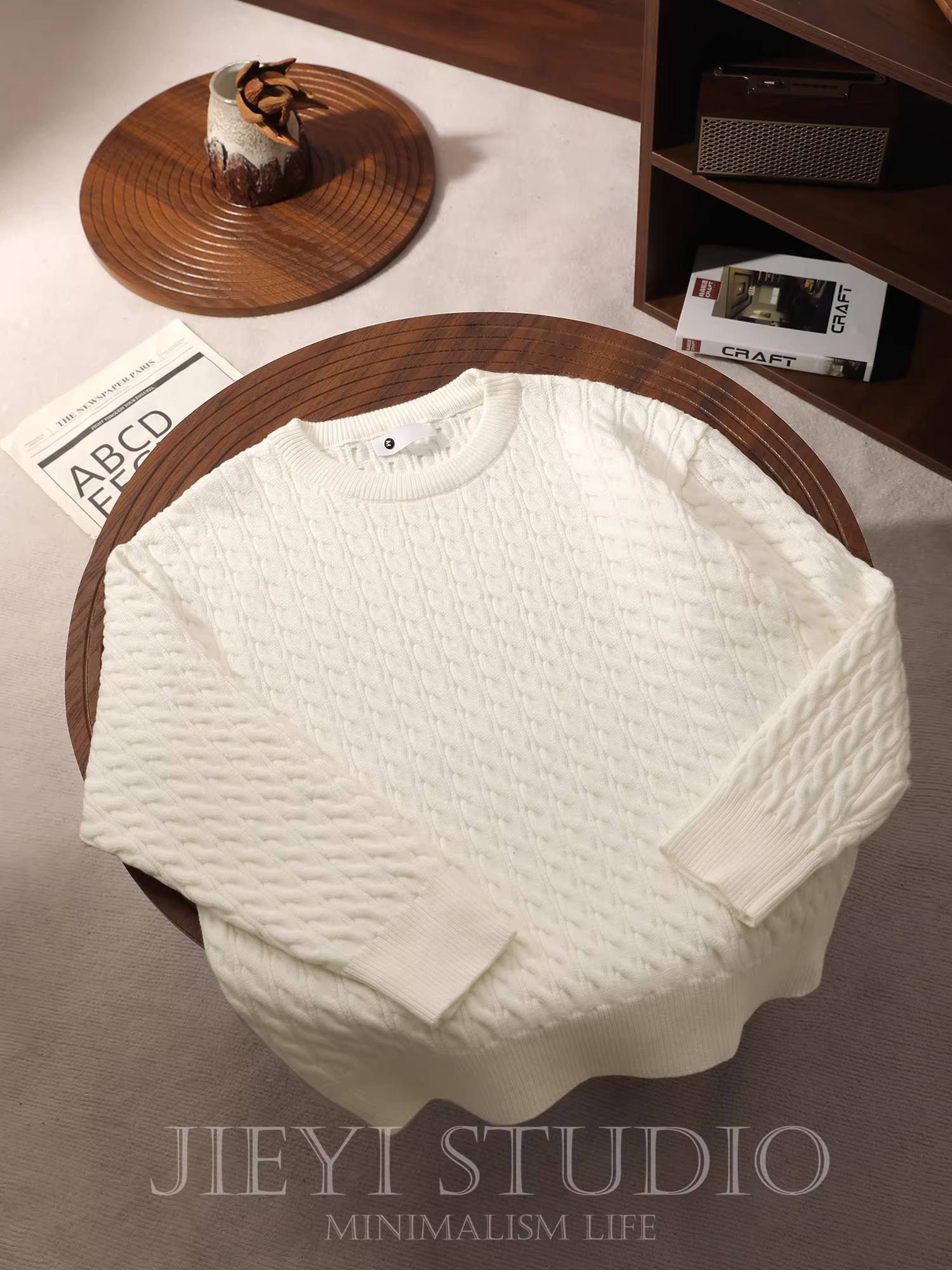 Áo len nam chất liệu sợi modal dệt jacquard xoắn, chống xù, kiểu dáng cổ điển, màu trơn.