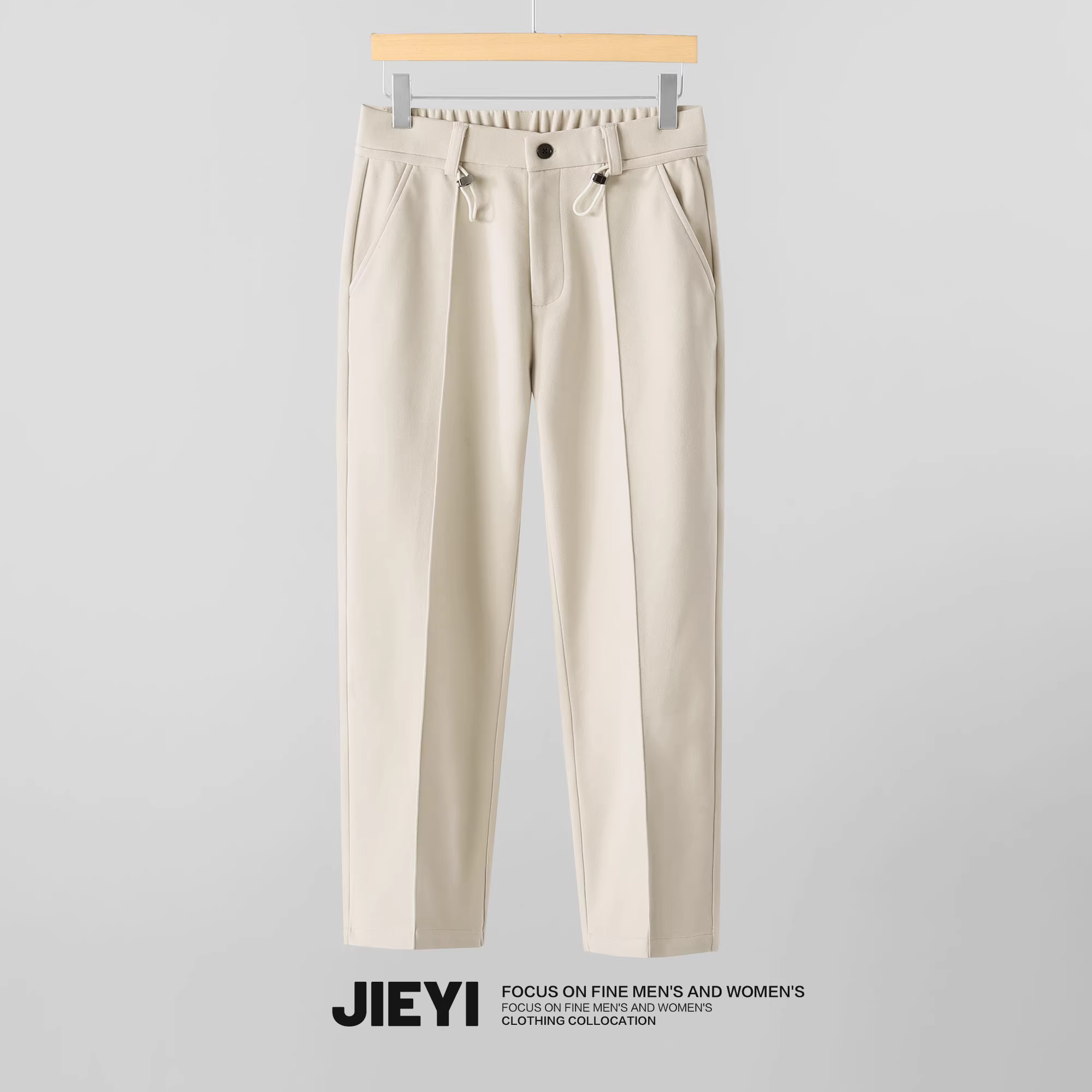 Quần len ấm áp kiểu retro thời thượng dành cho nam với dây rút, quần âu lịch lãm, quần dài ống đứng chất liệu chải mềm thời thượng