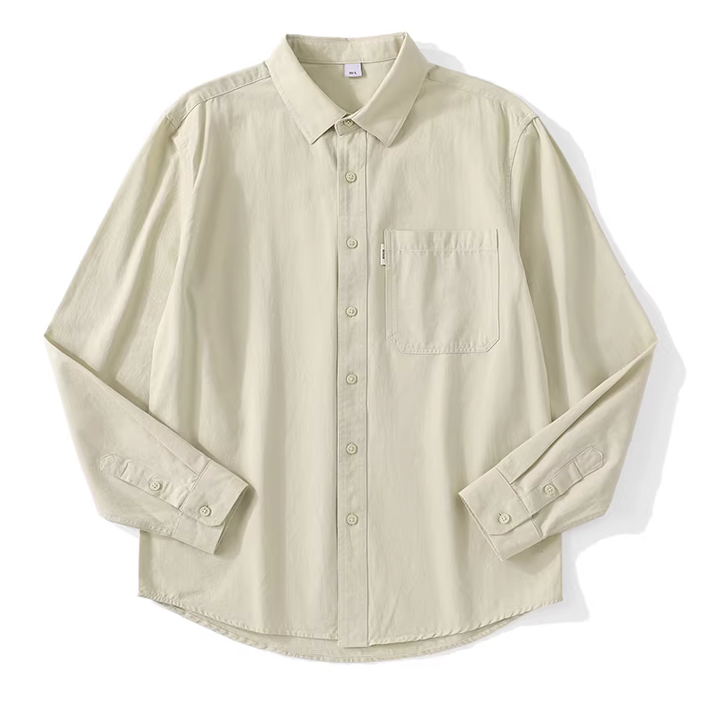 Áo sơ mi nam JIEYI chất liệu cotton nguyên chất, kiểu dáng đơn giản, màu trơn, đã qua xử lý giặt mềm, có một túi, cổ sơ mi, kiểu dáng mới đa năng.