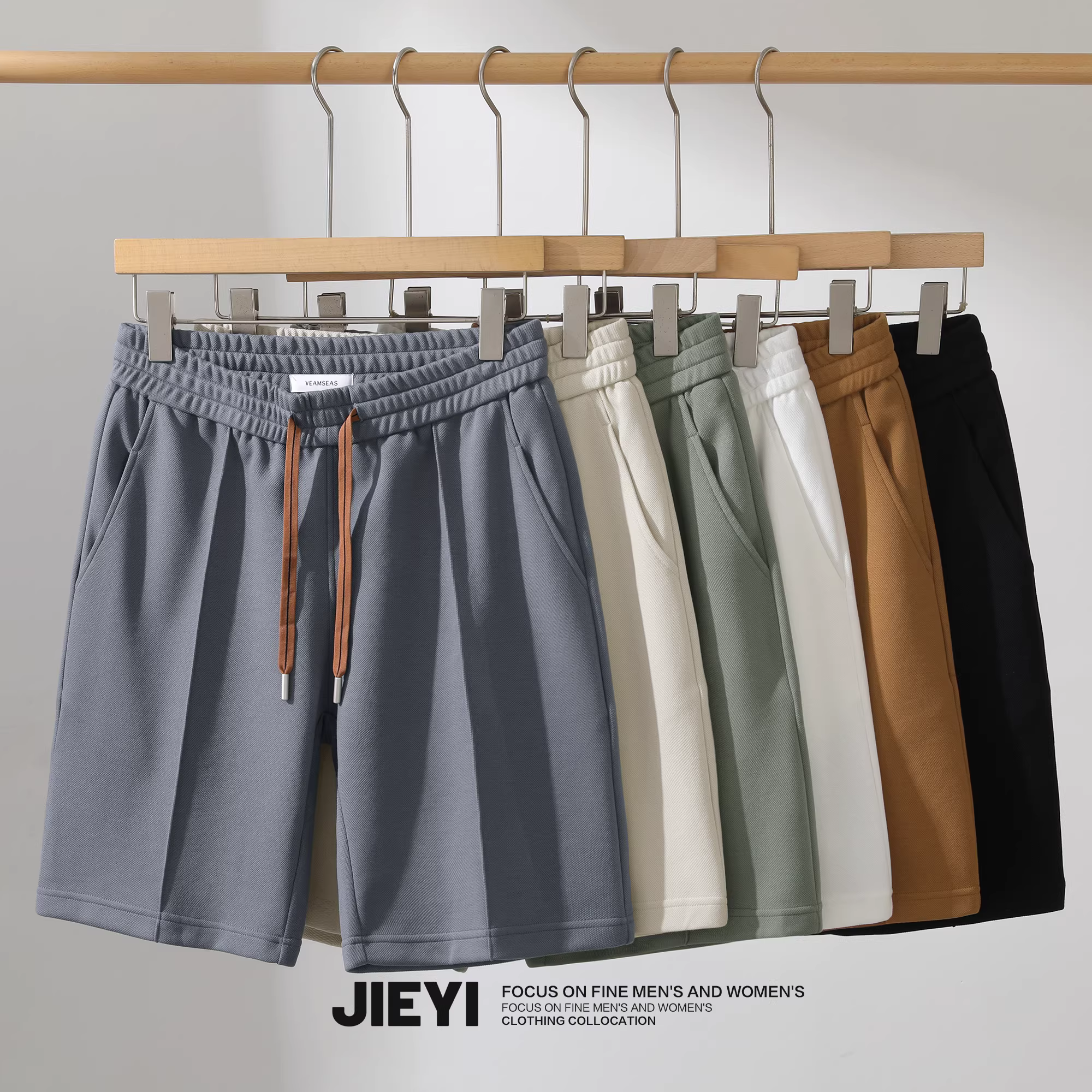 Quần short nam JIEYI thiết kế xếp ly ba chiều, kiểu dáng retro, thẳng, rộng rãi, có dây rút, thể thao, dài đến giữa đùi, mùa hè