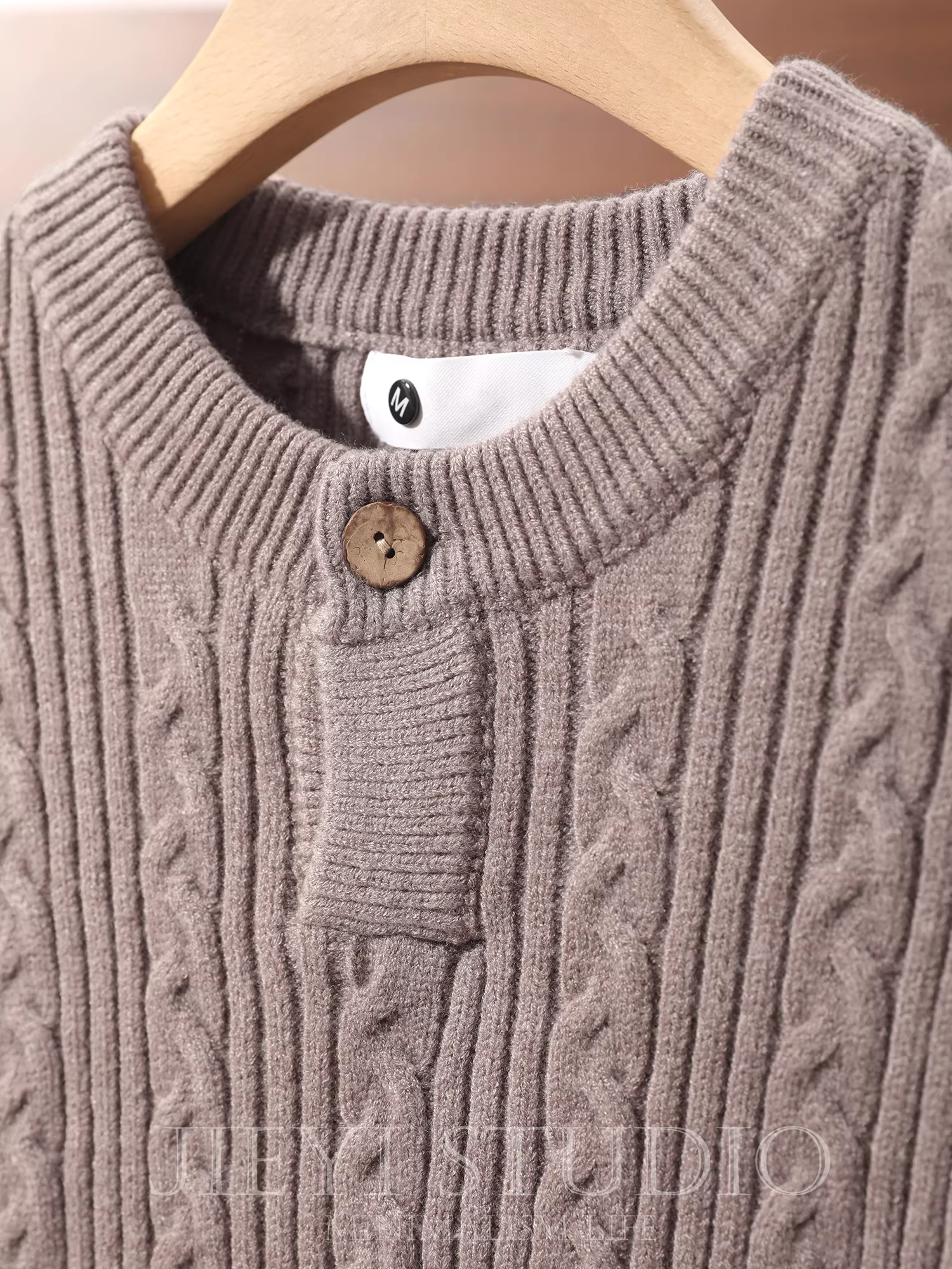 Áo len nam JIEYI kiểu dáng cổ điển, dệt kim một nút, chất liệu len sợi lõi, màu trơn, ấm áp.