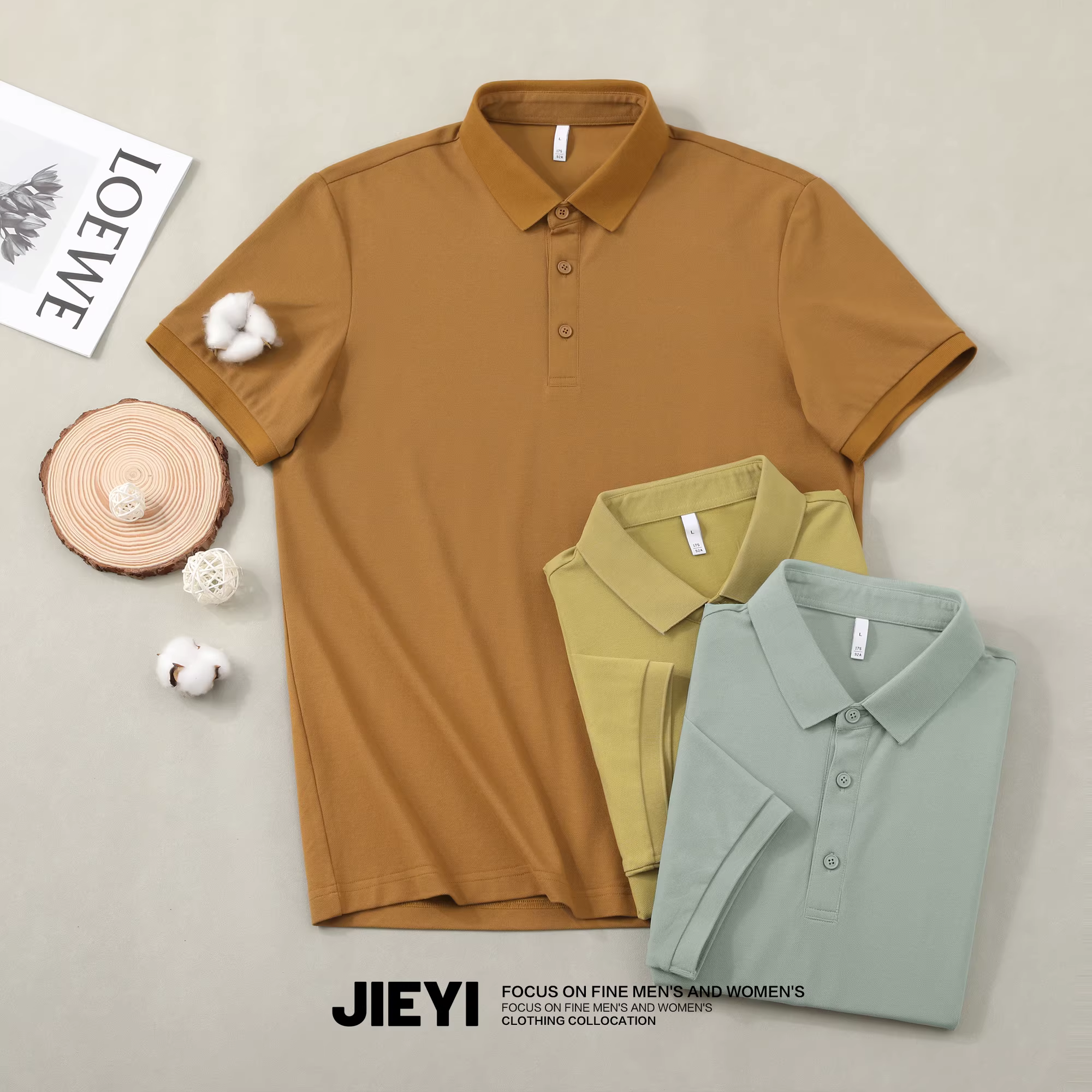 Áo polo cotton pique trơn màu JIEYI kiểu Pháp Paris thoáng khí, áo thun nam ngắn tay thoáng mát