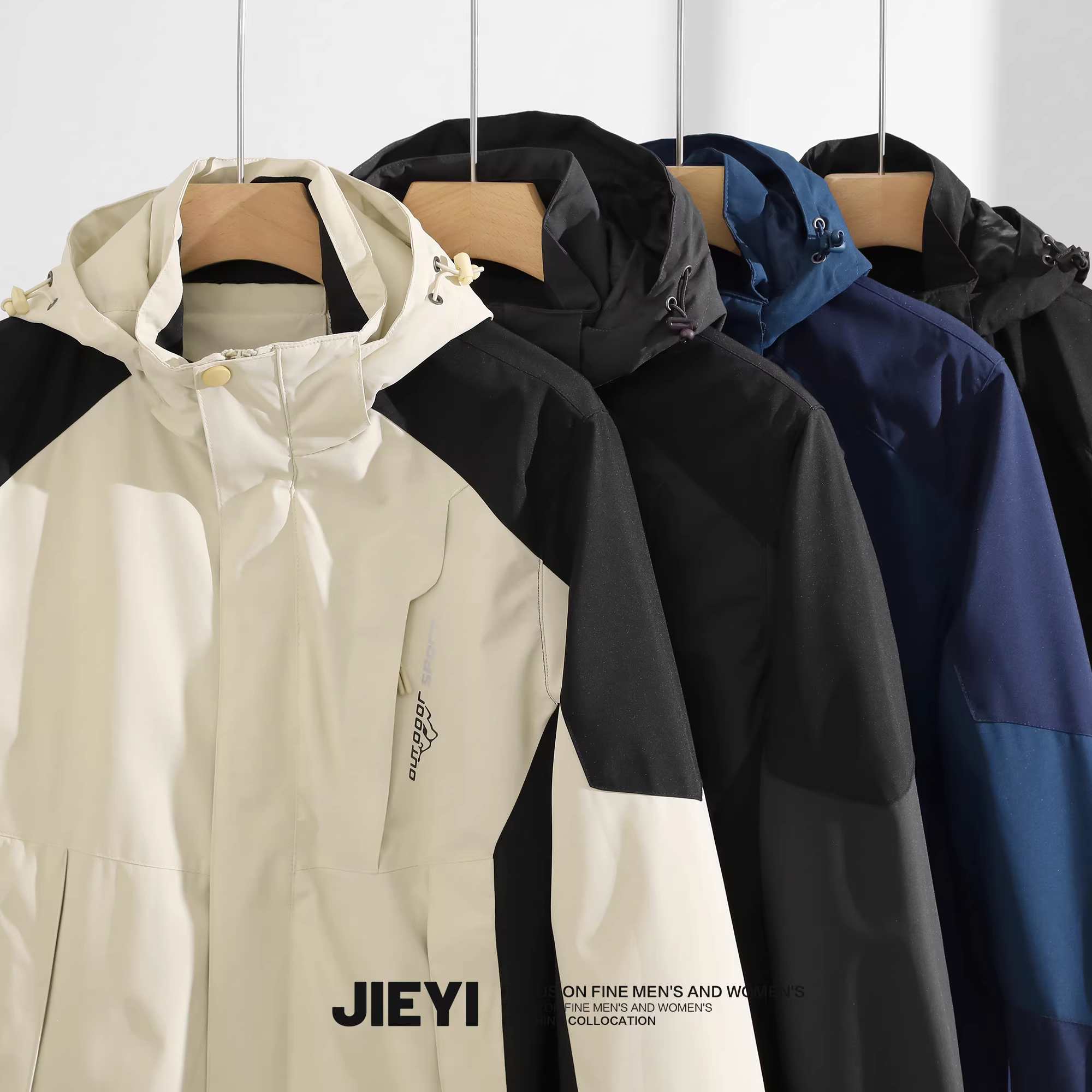 Áo khoác đa năng có mũ trùm đầu, nhiều túi, chống gió, kiểu dáng thời trang, phối màu JIEYI dành cho nam