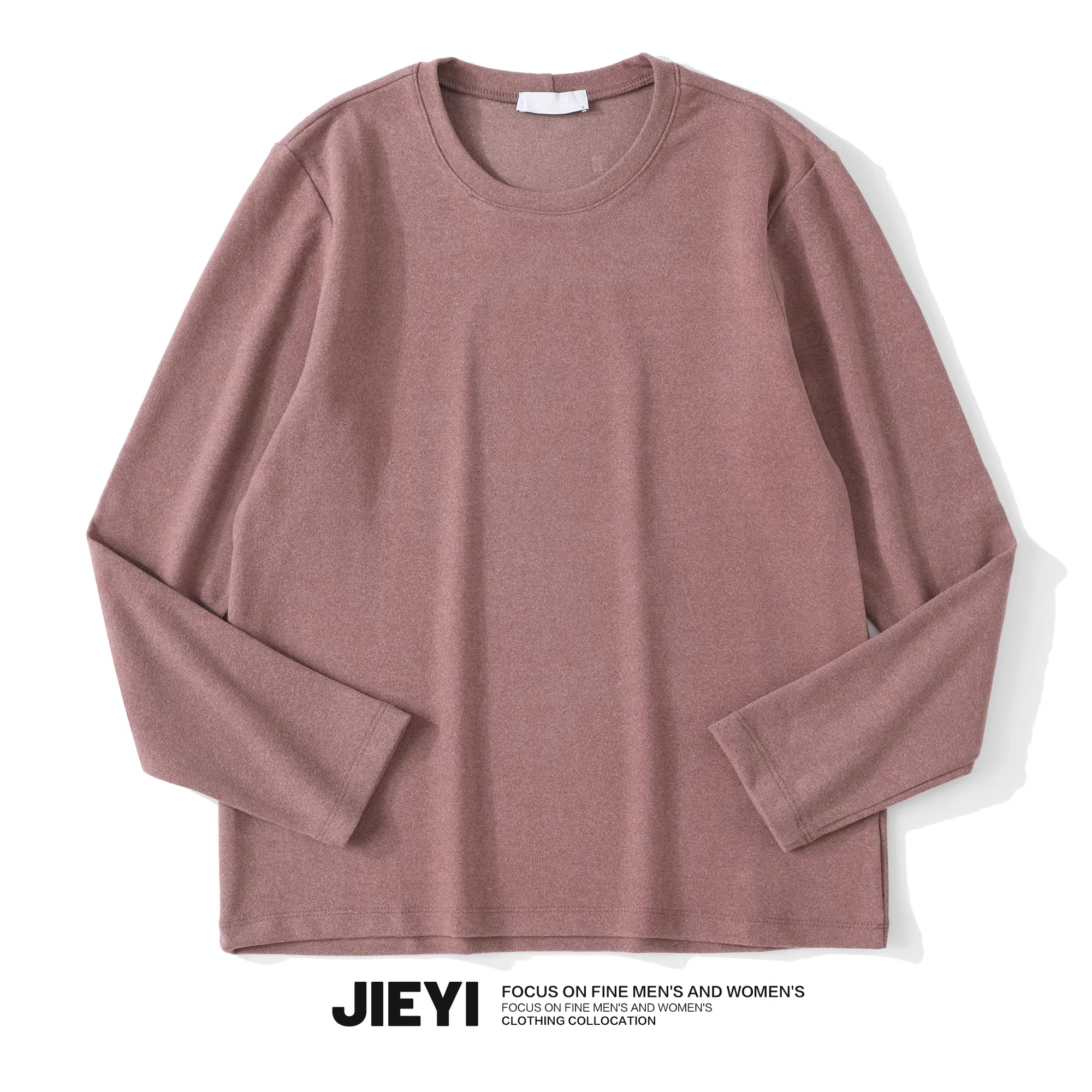 Áo lót dài tay màu đen trắng trơn JIEYI, kiểu dáng ấm áp mùa thu đông, ôm dáng, cổ tròn, chất liệu nhung chải mềm mại dành cho nam.