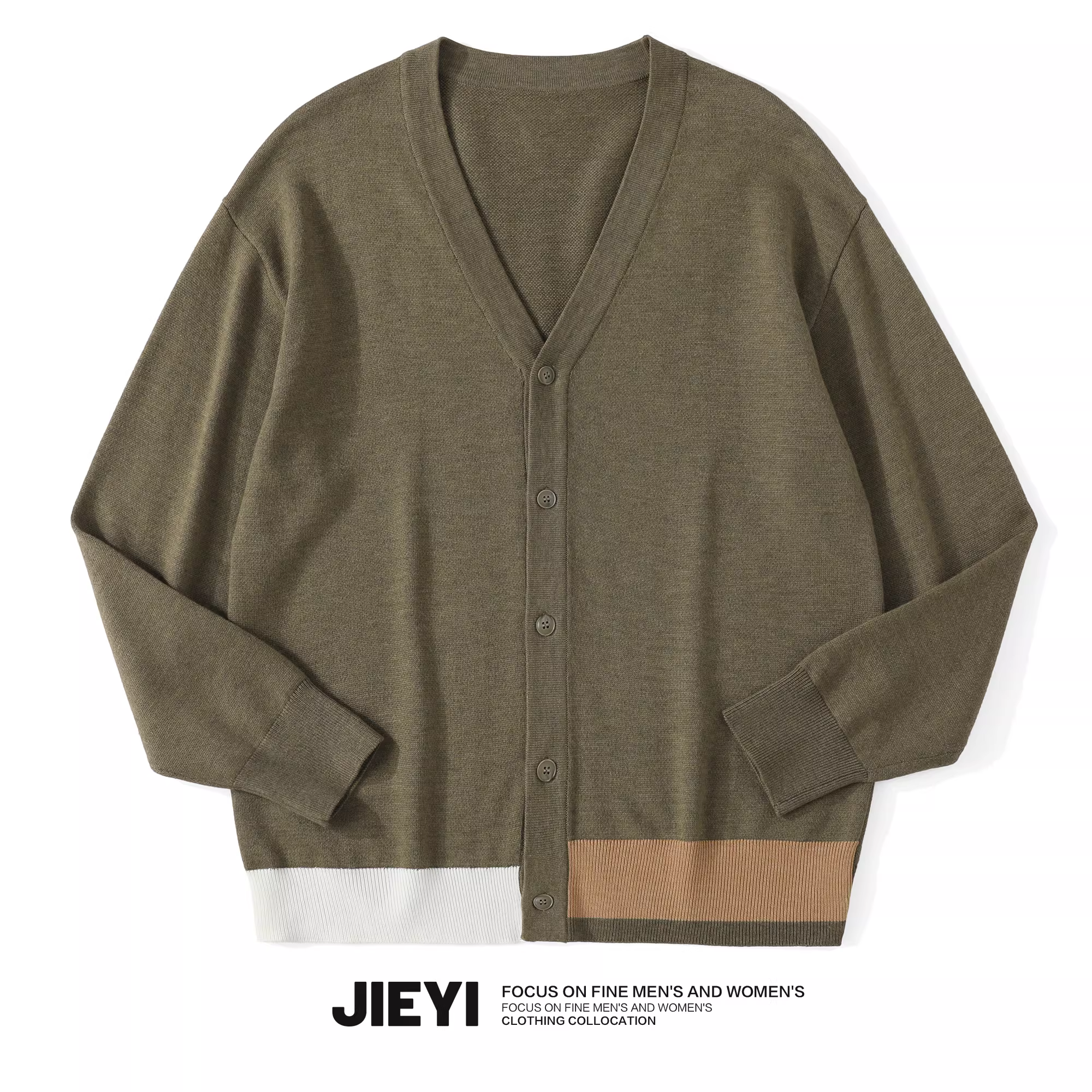 Áo cardigan nam cao cấp JIEYI thiết kế phối màu thời thượng, kiểu dáng quý ông, cổ V, chất liệu len 520g