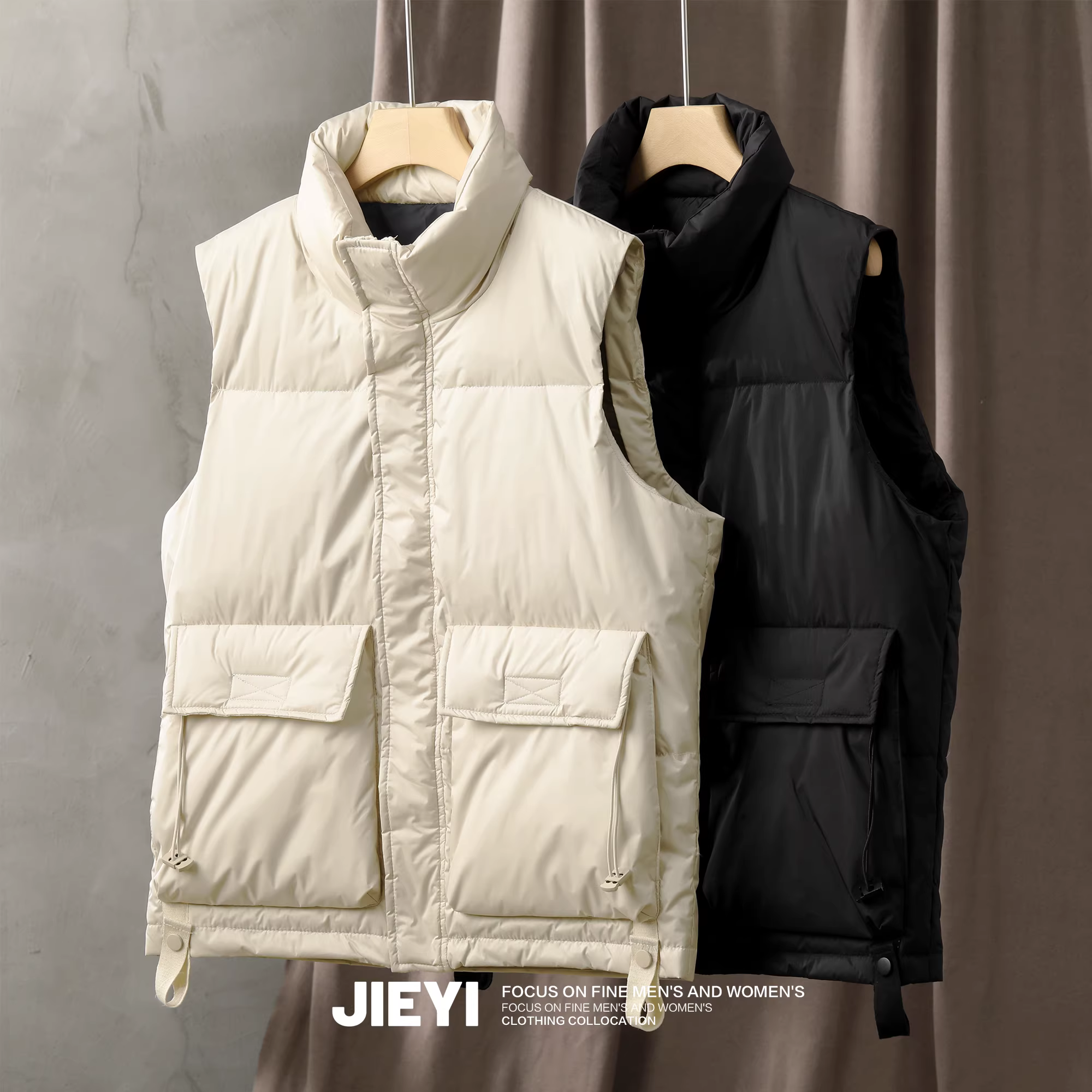 JIEYI phong cách đơn giản và thanh lịch, mang lại cảm giác cao cấp, áo vest cổ đứng, áo vest nam màu trơn phong cách Nhật Bản thời thượng và hợp xu hướng.