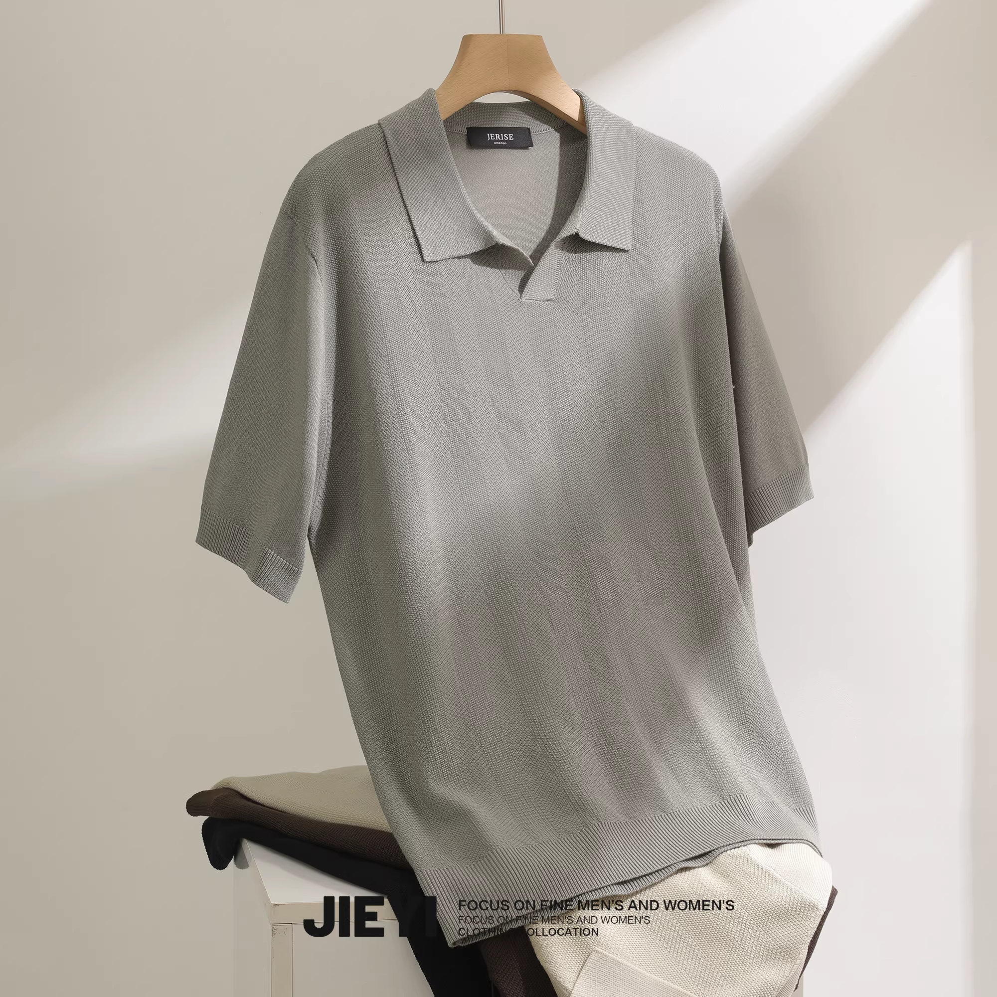 Áo Polo nam JIEYI chất liệu vải lụa đá thoáng khí, thấm hút mồ hôi, kiểu dáng trẻ trung, cổ sơ mi, chất lượng cao cấp phong cách Pháp.