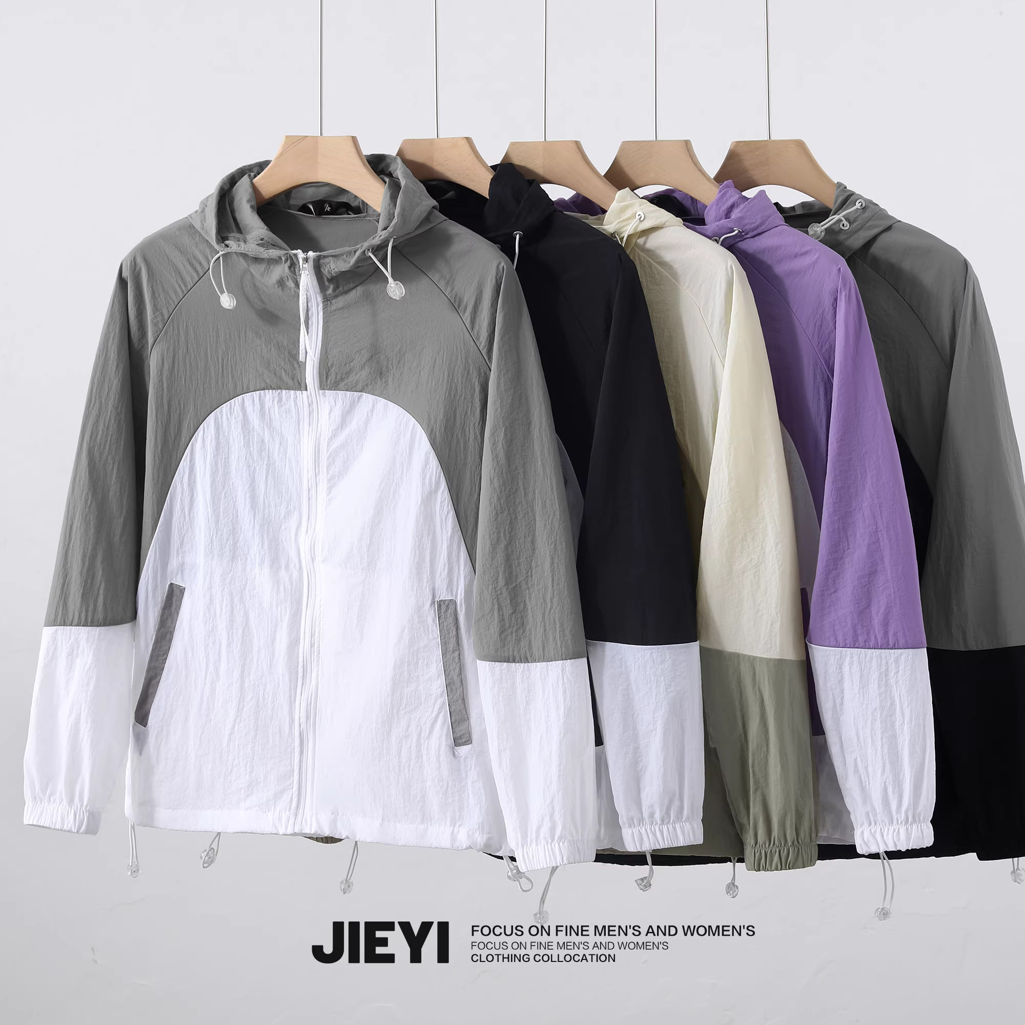 Áo khoác chống tia cực tím cao cấp phong cách đại học Jieyi dành cho nam giới, Quần áo chống nắng có mũ trùm đầu màu sắc mới mát mẻ mùa hè