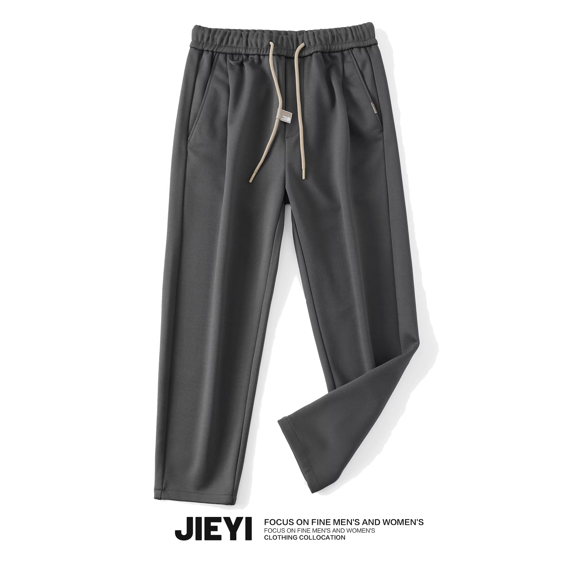 Quần dài nam chất liệu vải tuýt JIEYI, kiểu dáng suông, cạp chun, ấm áp mùa đông 2025