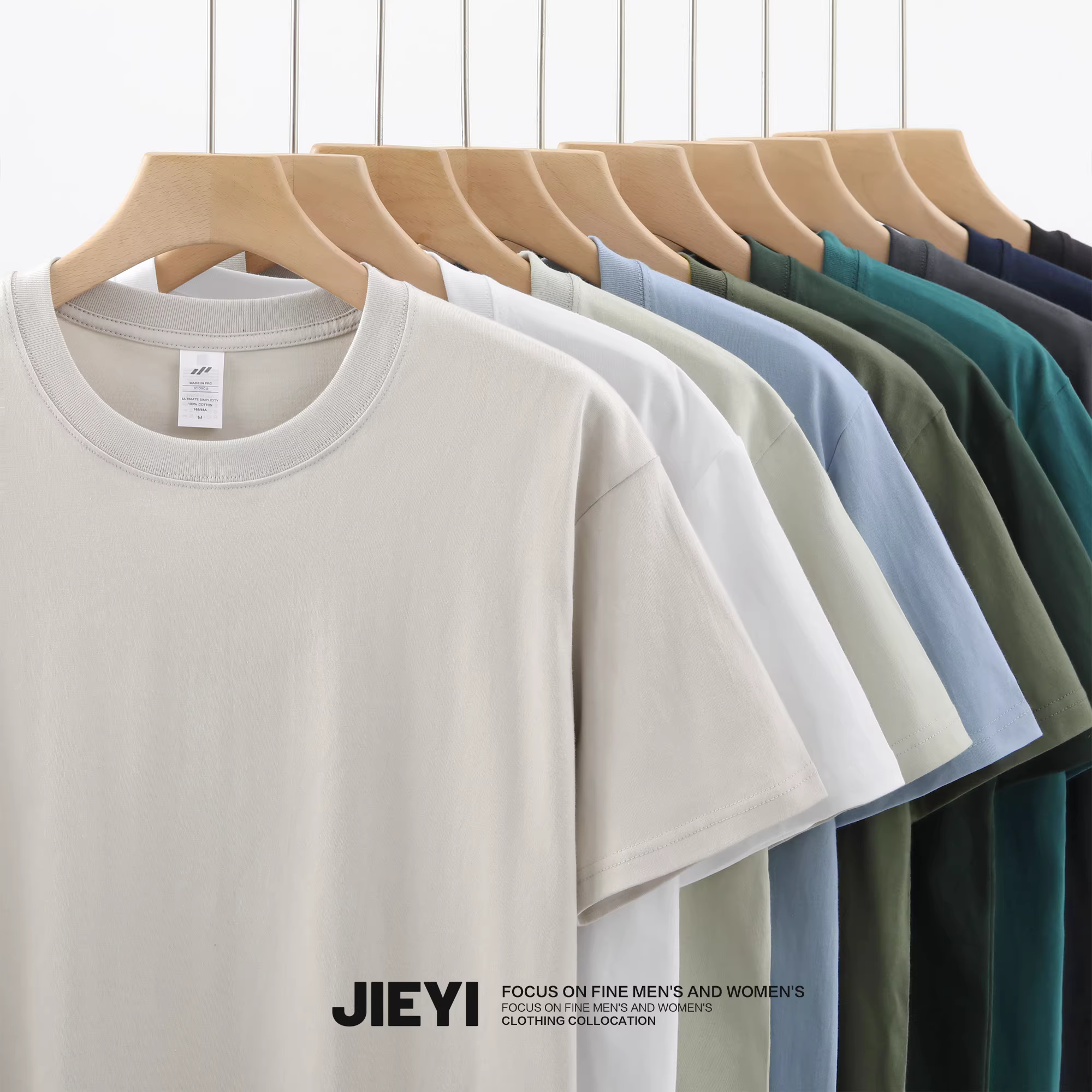 Áo thun nam JIEYI chất liệu cotton nguyên chất, đơn giản, màu trơn, kiểu dáng thường ngày, tay ngắn, chất liệu cotton đã qua xử lý, thoáng khí, thời trang.