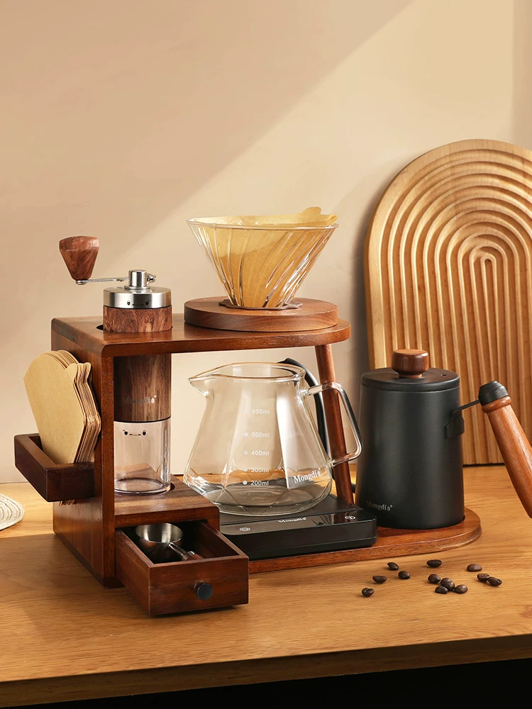 Bộ ấm pha cà phê Mongdio, máy xay cà phê cầm tay, giá để đồ quay tay, thiết bị pha cà phê bằng ấm rót