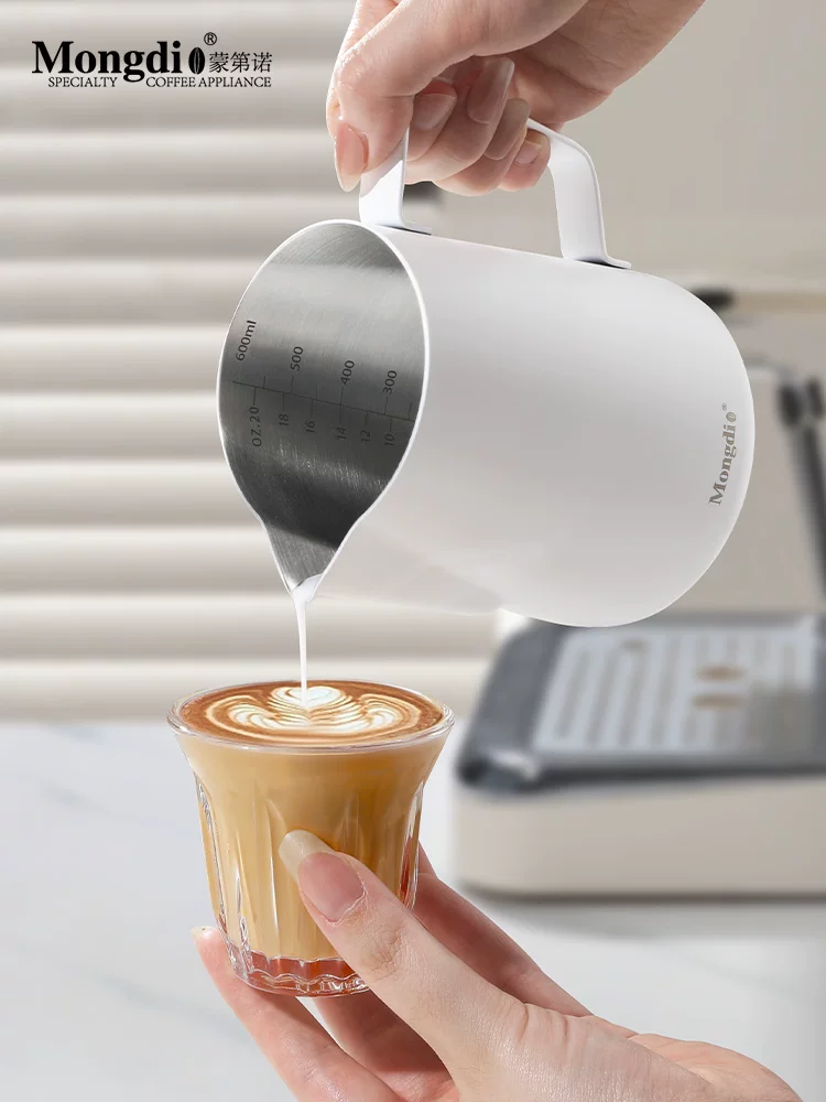 Bình tạo bọt sữa Mongdio có vòi nhọn, bình tạo bọt sữa bằng thép không gỉ, cốc tạo bọt sữa, cốc cà phê đặc biệt dành cho nghệ thuật latte.