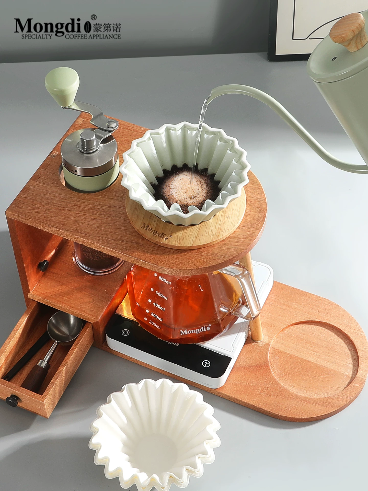 Bộ pha cà phê thủ công Mongdio, giá đựng ấm pha cà phê thủ công, bộ dụng cụ máy pha cà phê xay tay