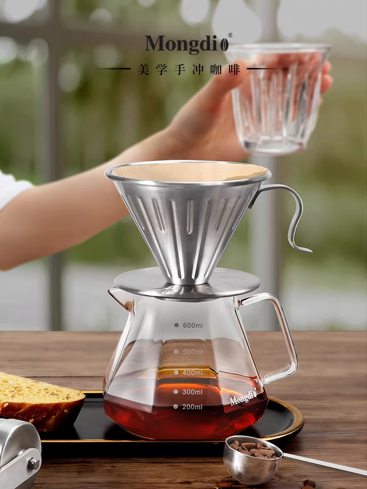 Bộ pha cà phê Pour Over Mongdio V60, cốc lọc cà phê bằng thép không gỉ, phễu lọc, ấm chia cà phê, ấm pha cà phê Pour Over