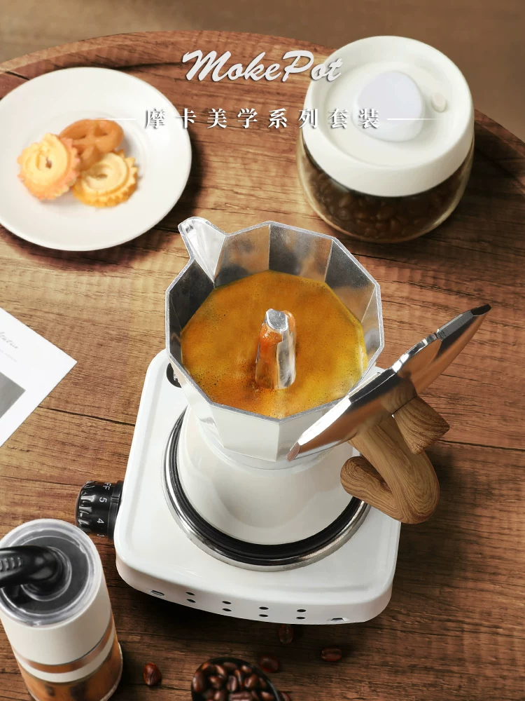Bộ ấm pha cà phê Mongdio Moka, máy pha cà phê kiểu Ý, máy xay cà phê cầm tay, máy pha cà phê gia đình, ấm pha cà phê thủ công, hộp quà tặng