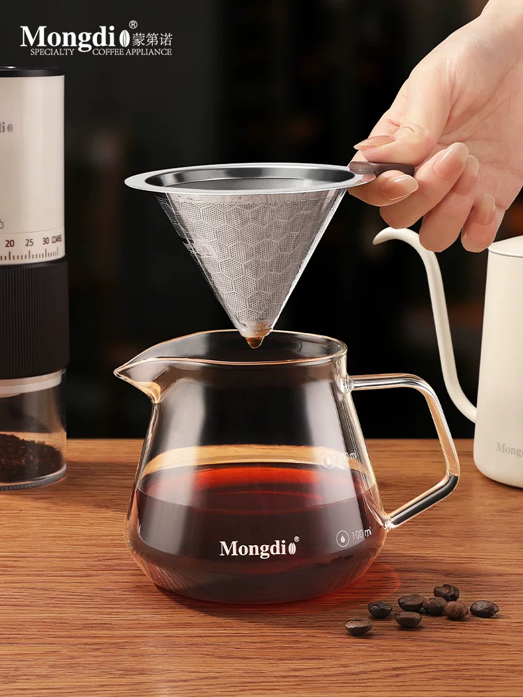 Bộ lọc cà phê Mongdio Bộ lọc cà phê bằng thép không gỉ Bộ lọc phễu không dùng giấy lọc pha cà phê bằng tay Bộ lọc lưới lọc